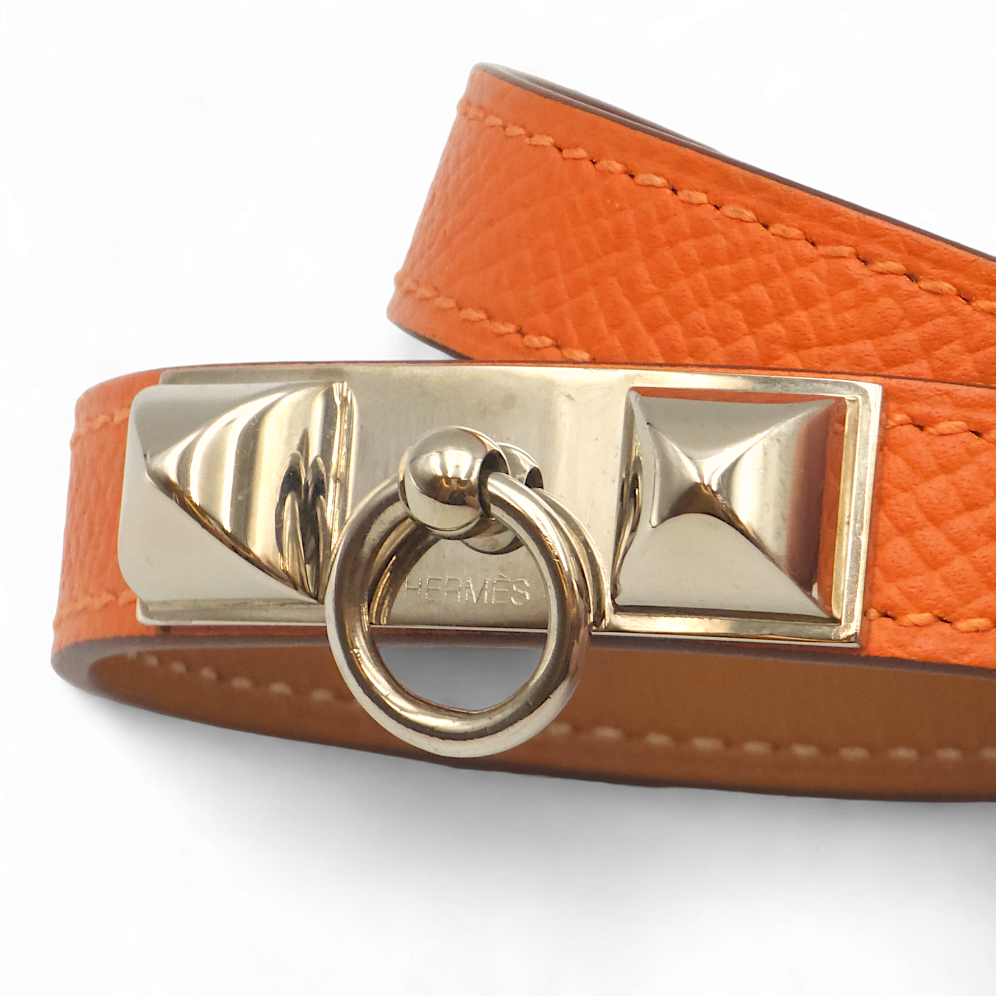 Rivale Double Tour Extra Small Orange Bracelet in Epsom, Palladium hardware - Image 3