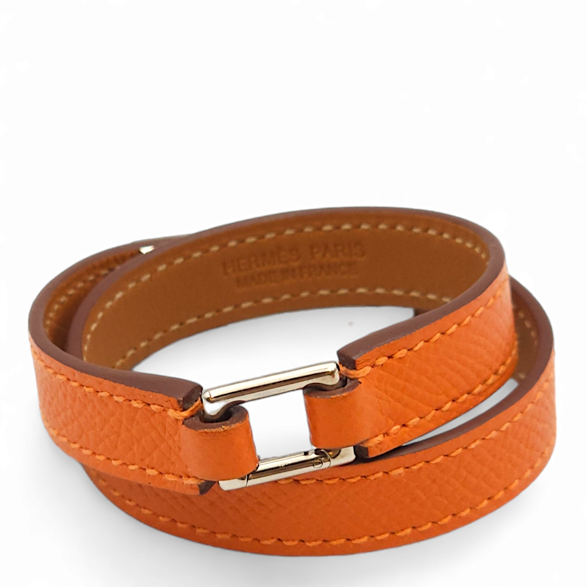 Rivale Double Tour Extra Small Orange Bracelet in Epsom, Palladium hardware - Image 2