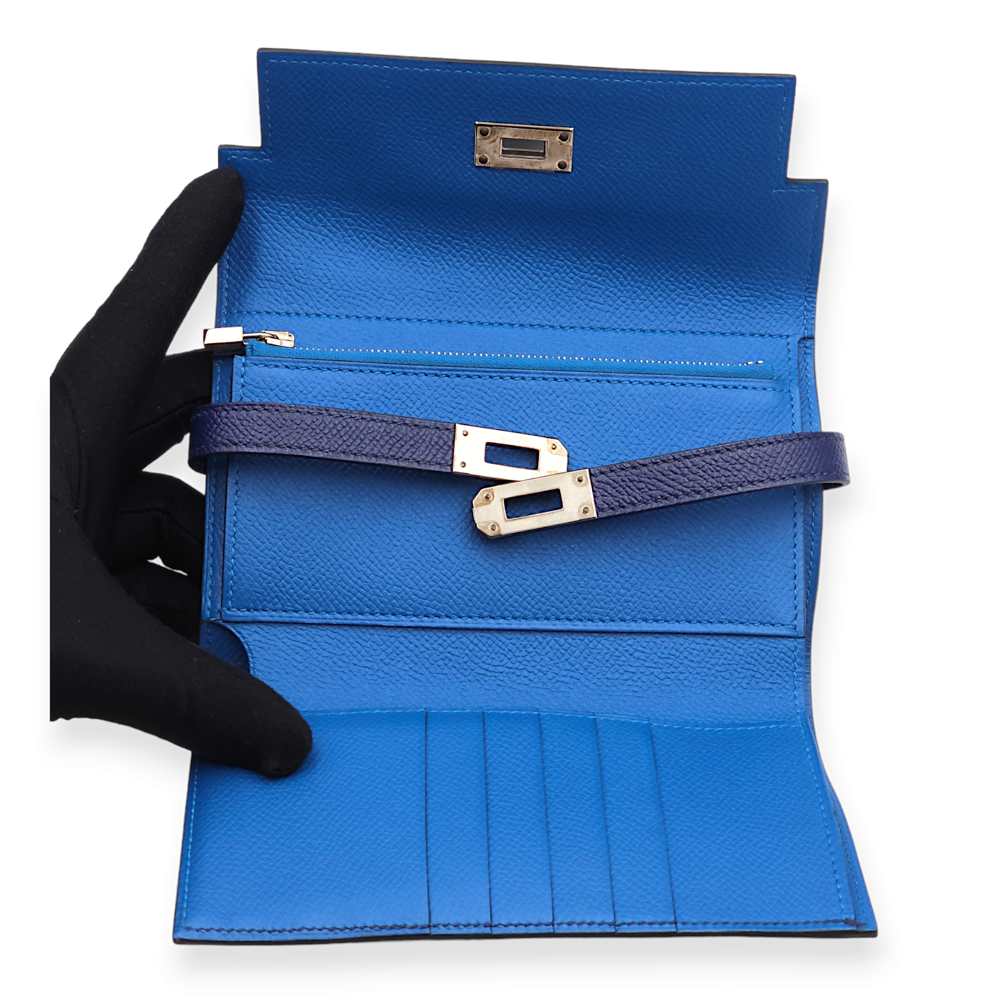 Kelly Depliant Verso Blue Encre & Blue Zellige Wallet in Epsom, Palladium hardware - Image 3
