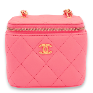 Quilted Pearl Crush Mini Pink Vanity Bag in Lambskin, Gold hardware