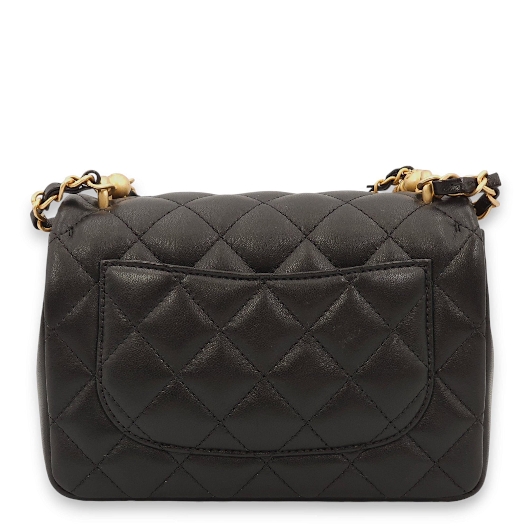 Seasonal Flap with Pearls Mini Black Shoulder Bag in Lambskin, Gold hardware - Image 2
