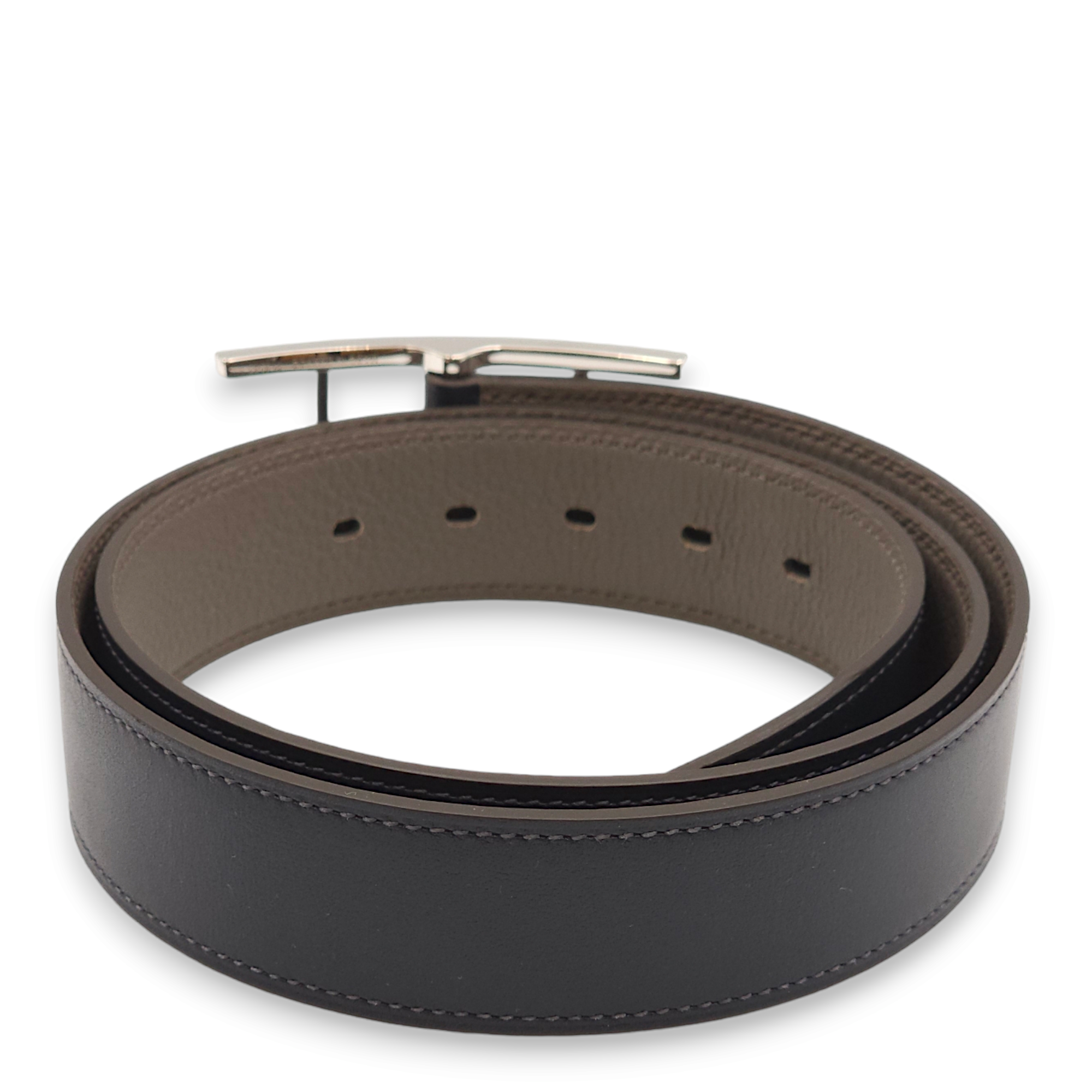 Quetin Reversible 32mm by 85cm Blue De Prusse/Etain Belt in Togo, Palladium hardware - Image 2