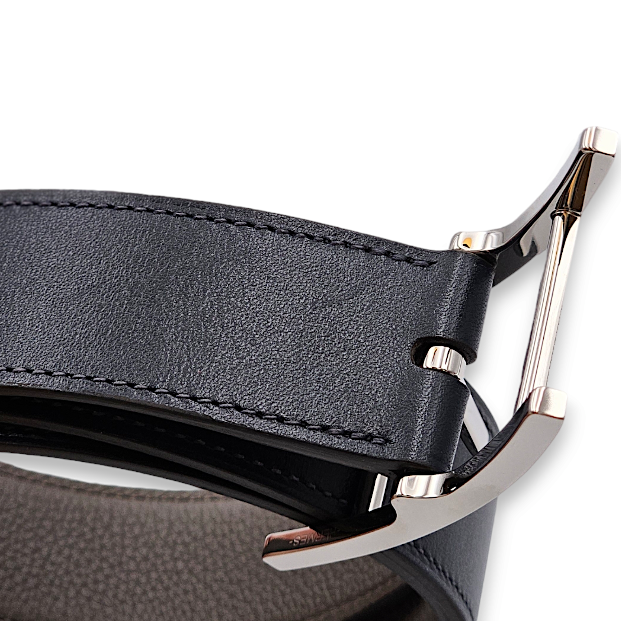 Quetin Reversible 32mm by 85cm Blue De Prusse/Etain Belt in Togo, Palladium hardware - Image 3