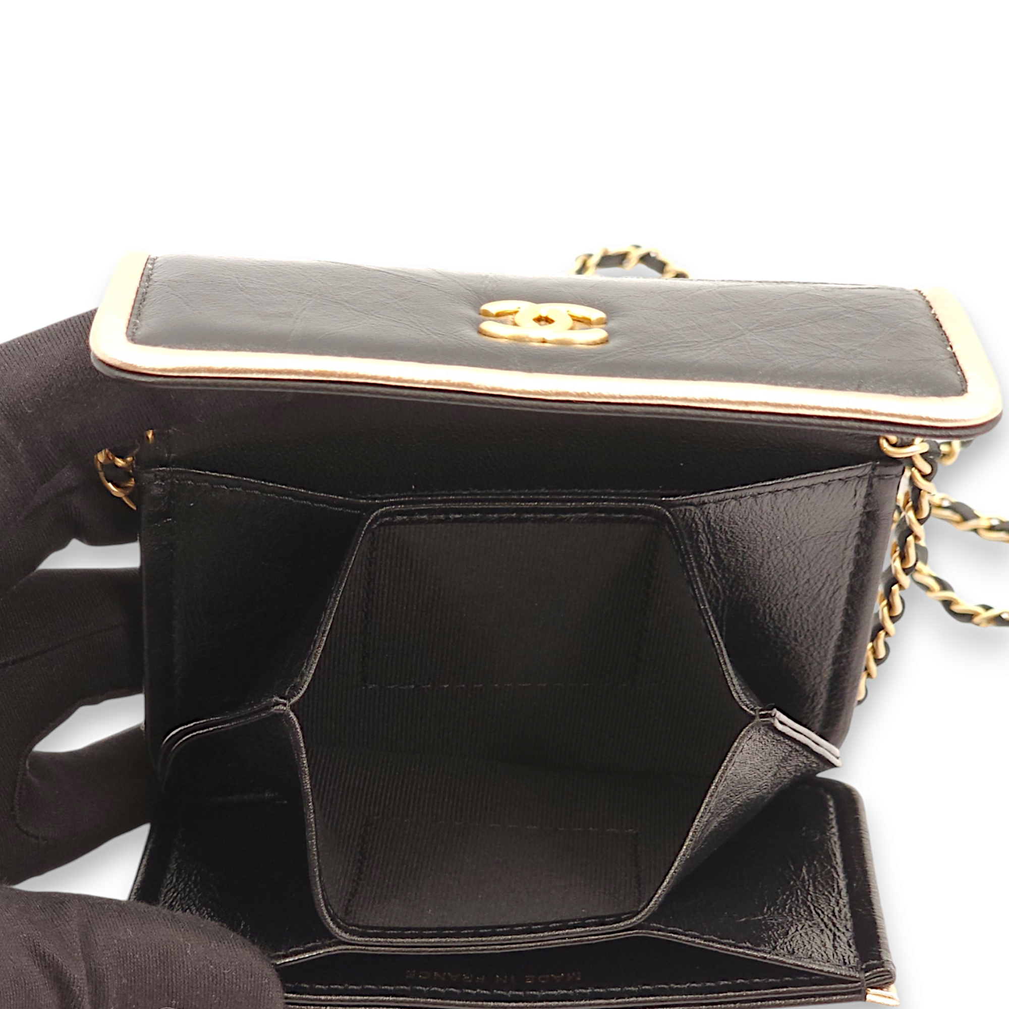 Purse Mini Black with Gold Trim Wallet On Chain in Calfskin, Gold hardware - Image 9