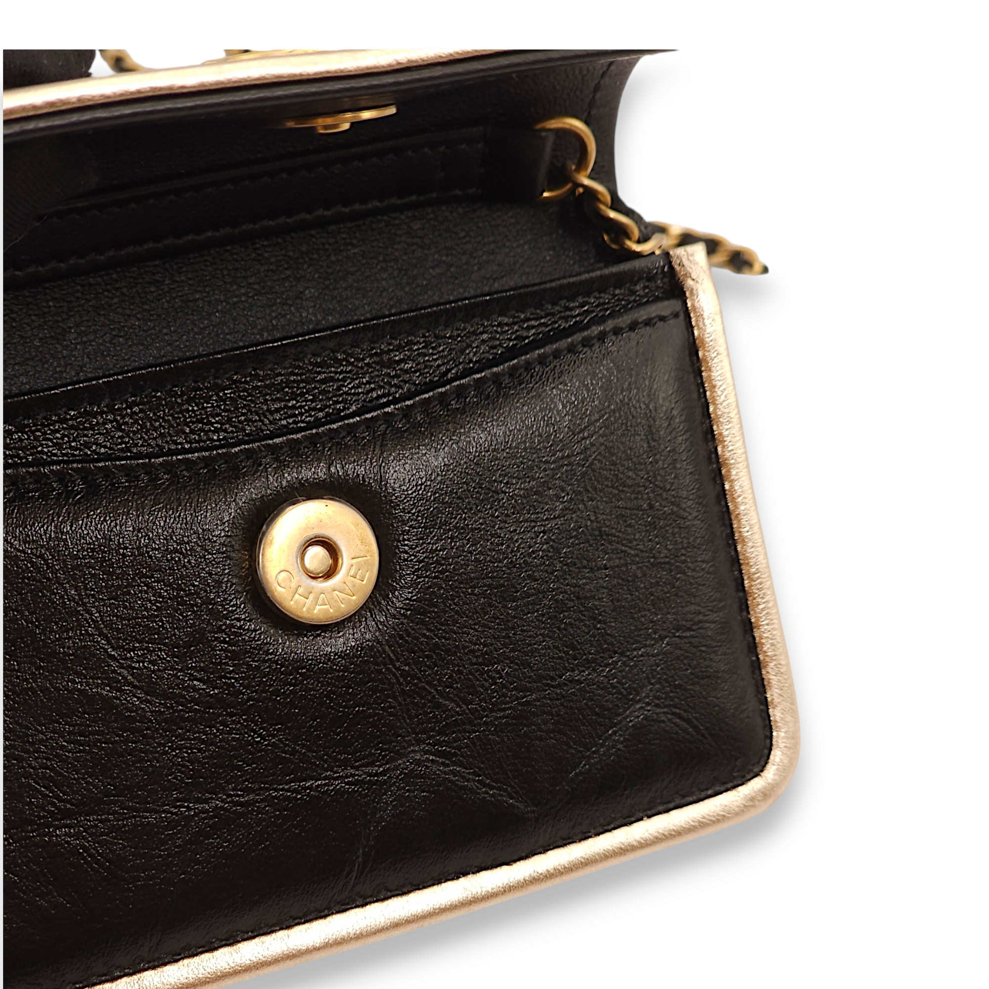 Purse Mini Black with Gold Trim Wallet On Chain in Calfskin, Gold hardware - Image 10