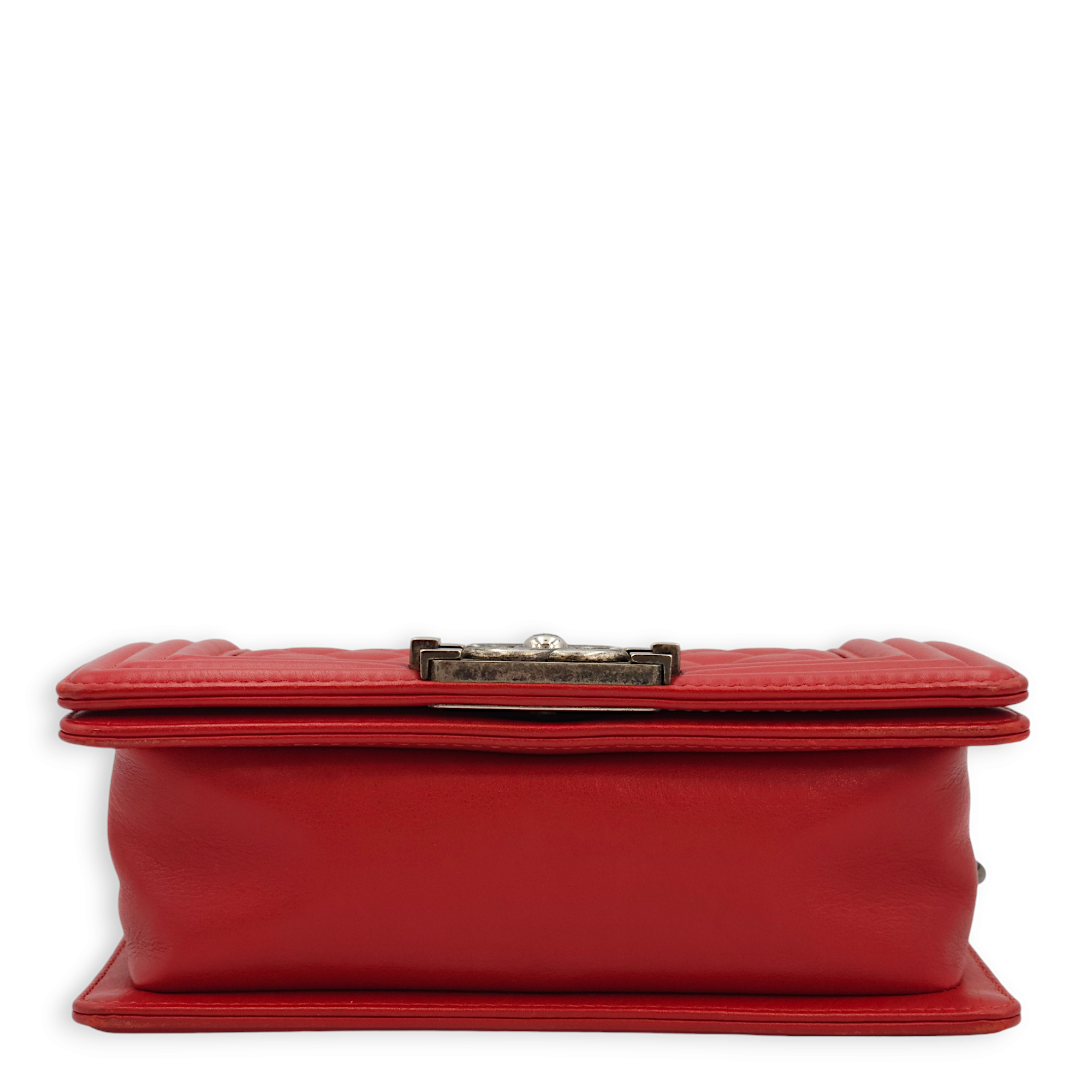 Quilted Le Boy (20cm) Small Red Shoulder Bag in Lambskin, Ruthenium hardware - Image 17
