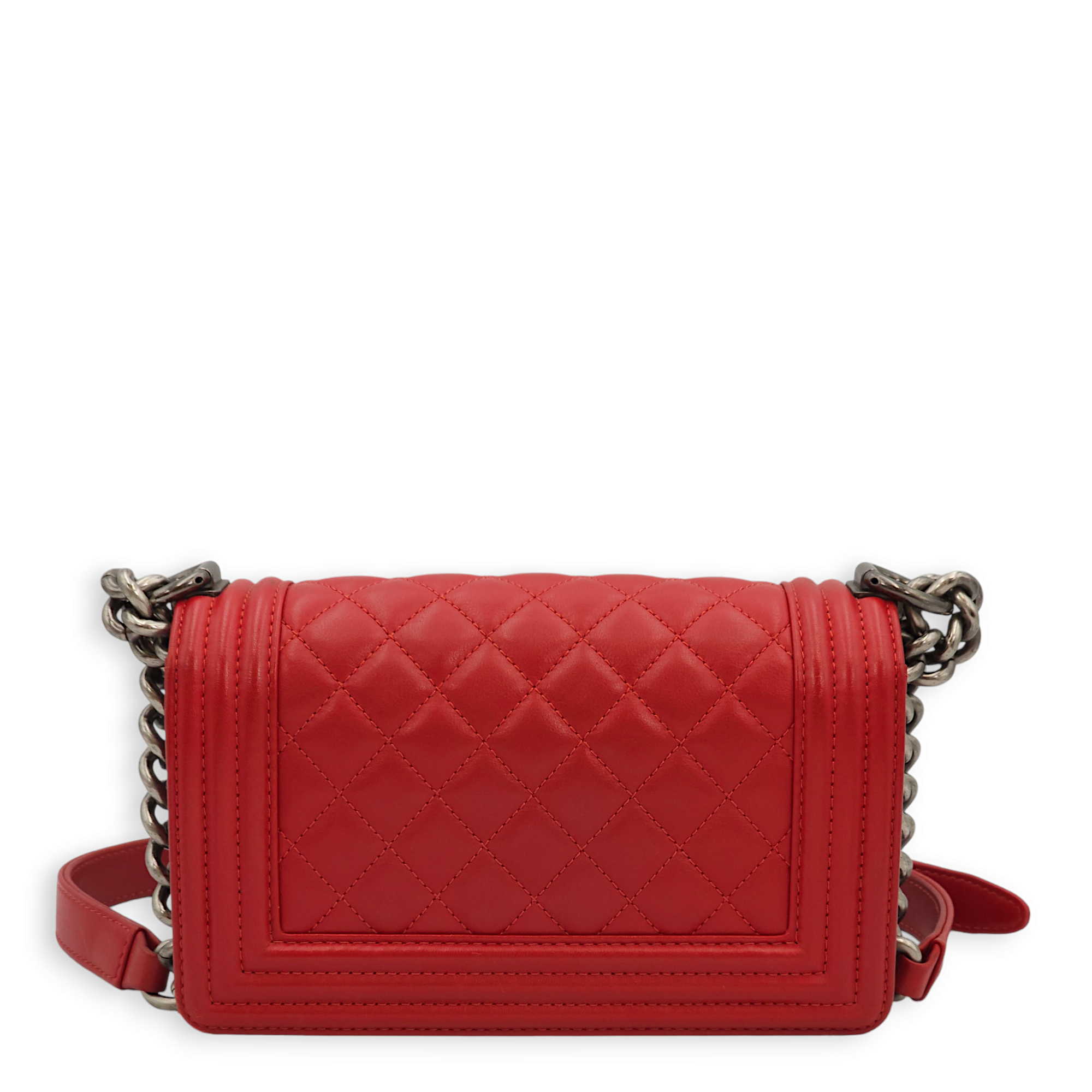 Quilted Le Boy (20cm) Small Red Shoulder Bag in Lambskin, Ruthenium hardware - Image 12