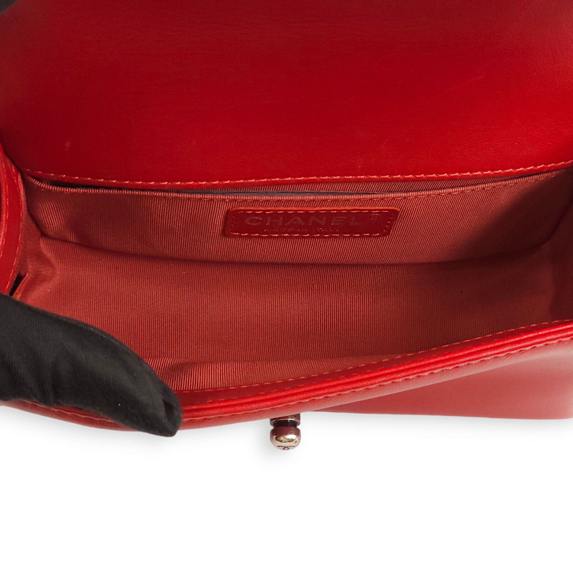 Quilted Le Boy (20cm) Small Red Shoulder Bag in Lambskin, Ruthenium hardware - Image 18