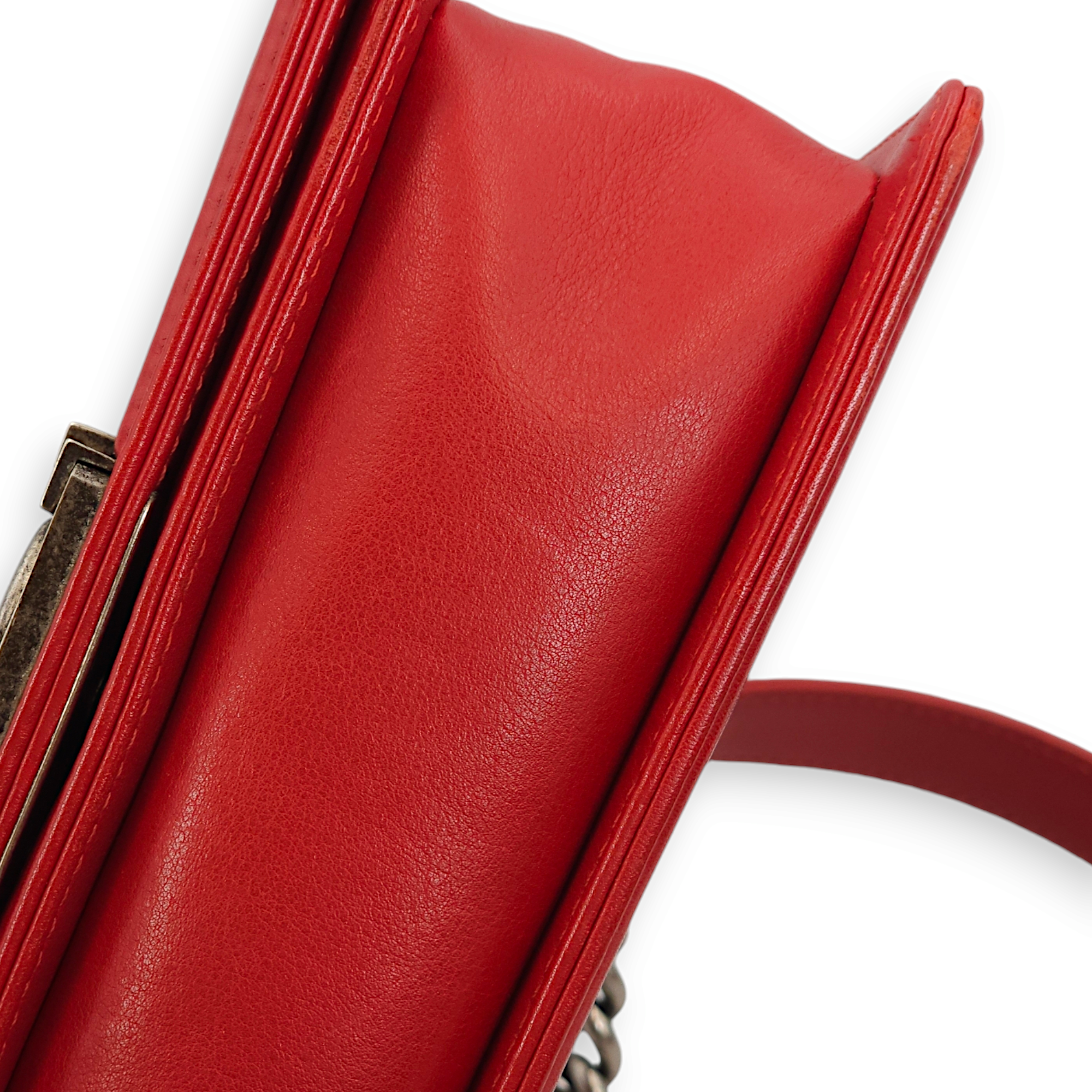 Quilted Le Boy (20cm) Small Red Shoulder Bag in Lambskin, Ruthenium hardware - Image 9