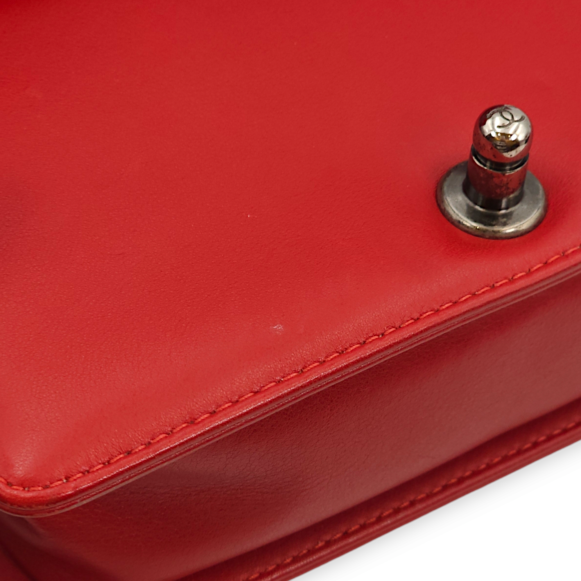 Quilted Le Boy (20cm) Small Red Shoulder Bag in Lambskin, Ruthenium hardware - Image 4