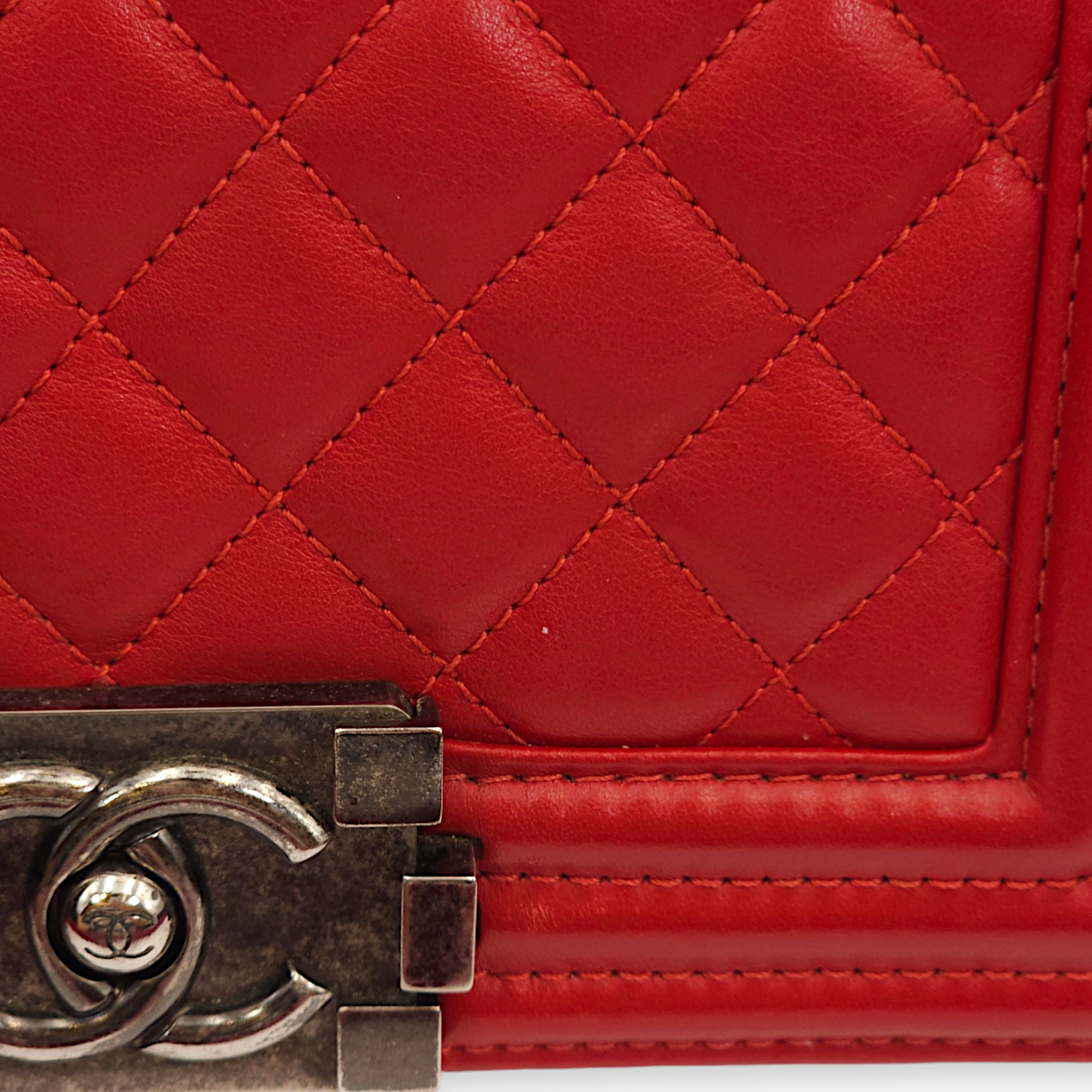 Quilted Le Boy (20cm) Small Red Shoulder Bag in Lambskin, Ruthenium hardware - Image 8