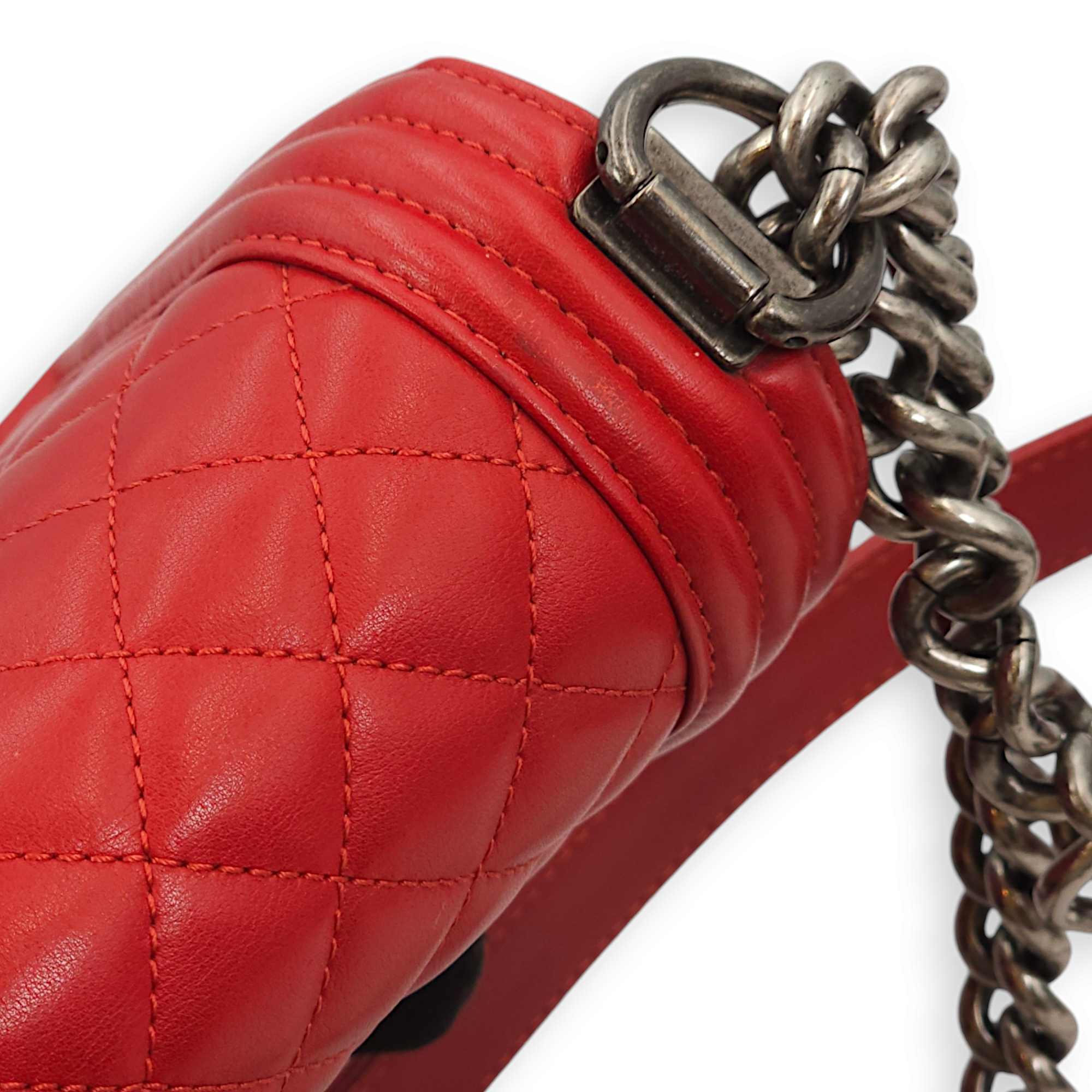 Quilted Le Boy (20cm) Small Red Shoulder Bag in Lambskin, Ruthenium hardware - Image 6