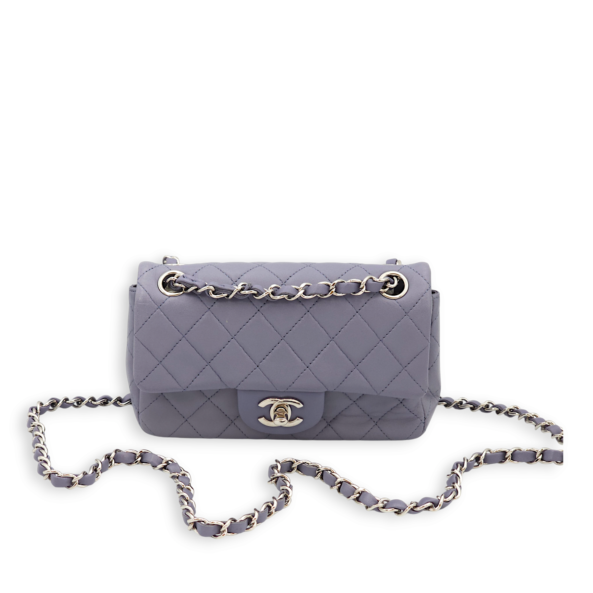Quilted Rectangle Mini Purple Crossbody Bag in Lambskin, Palladium hardware - Image 7