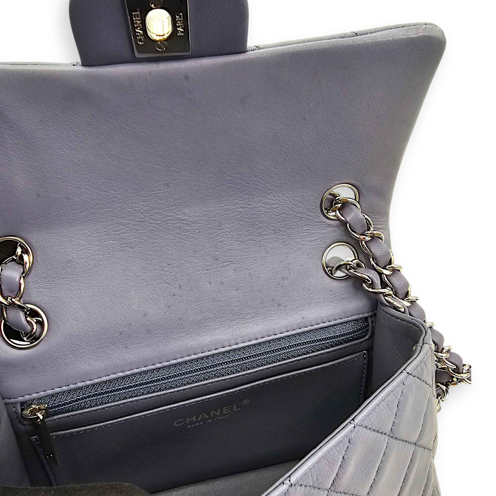 Quilted Rectangle Mini Purple Crossbody Bag in Lambskin, Palladium hardware - Image 13