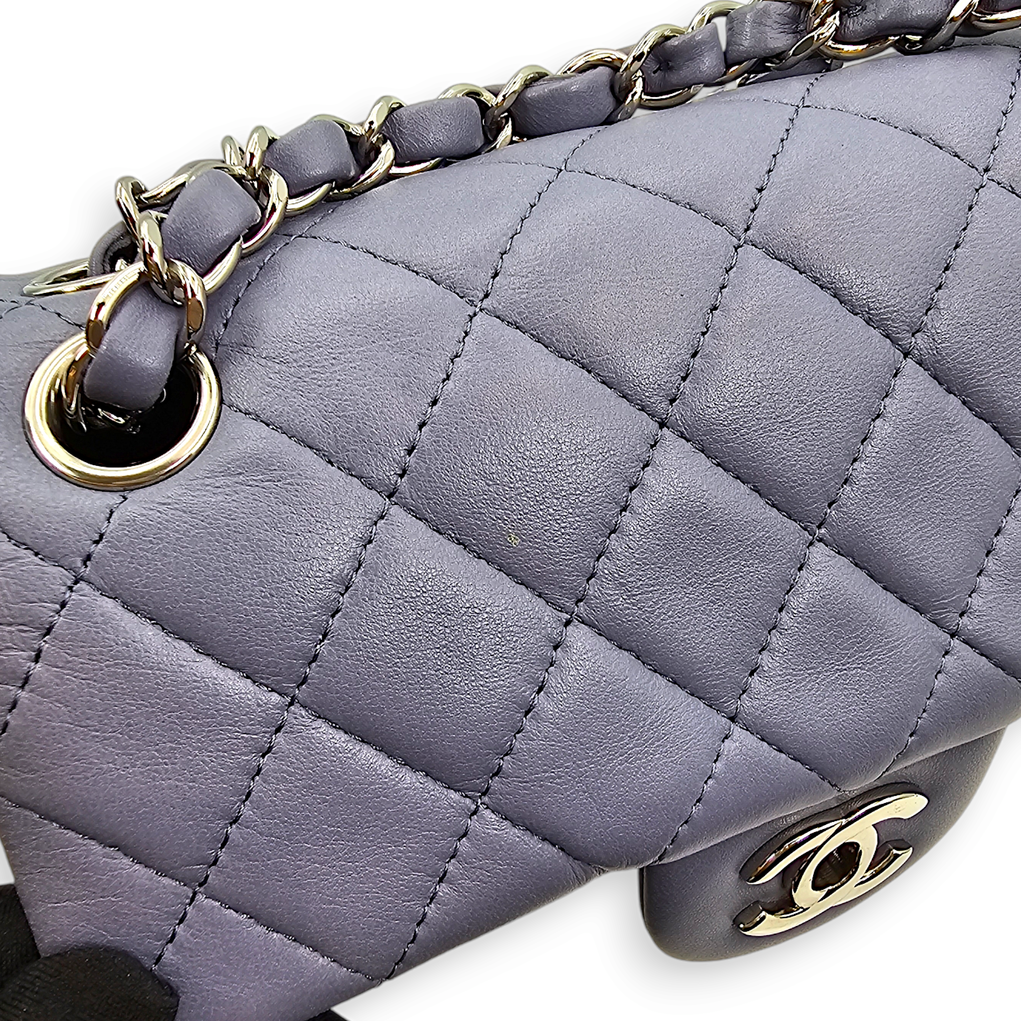 Quilted Rectangle Mini Purple Crossbody Bag in Lambskin, Palladium hardware - Image 9