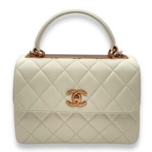 Quilted Trendy CC Small White Top Handle Bag in Lambskin, Rose Gold hardware