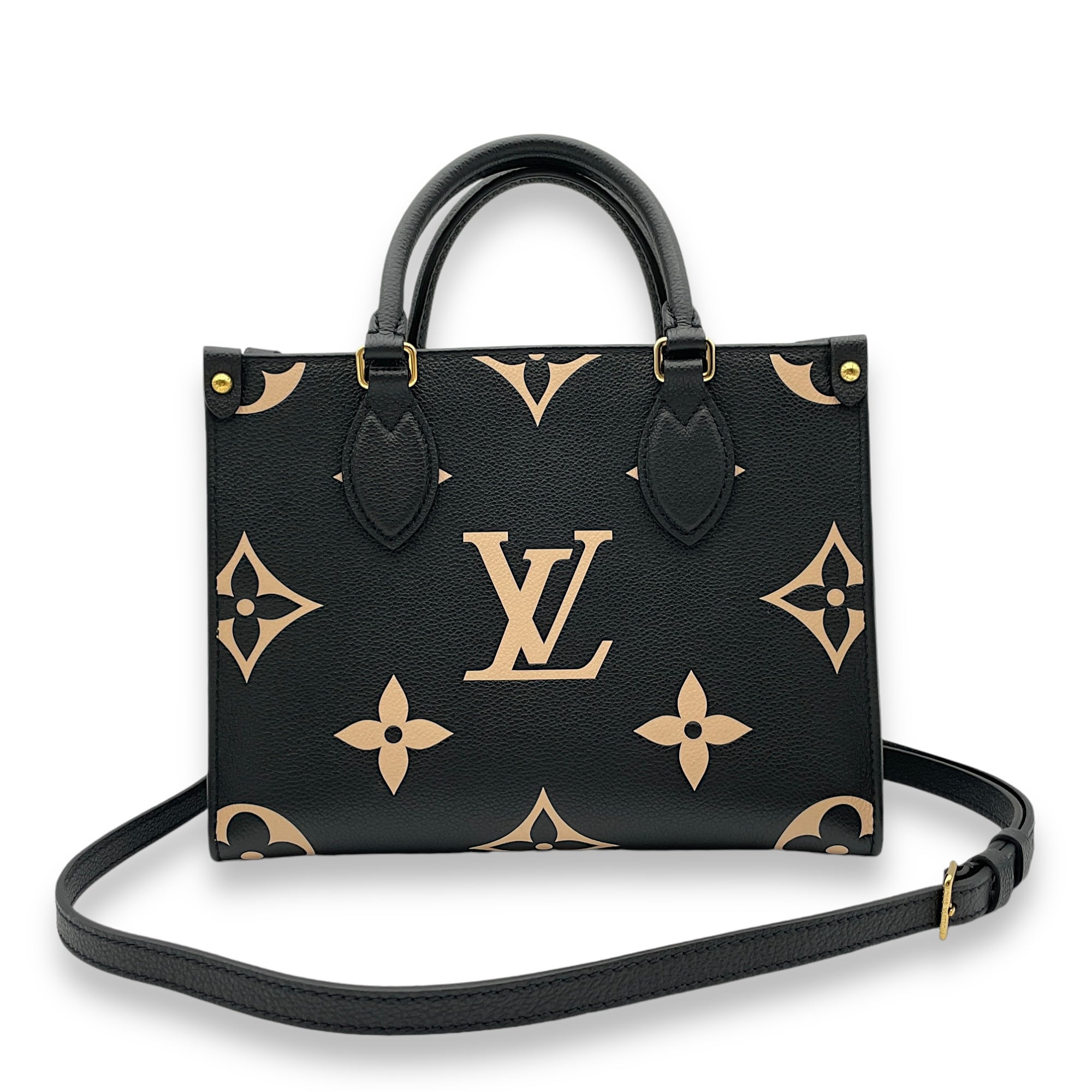 OnTheGo PM Black/Beige Top Handle Bag in Monogram Empriente Leather, Gold hardware - Image 6