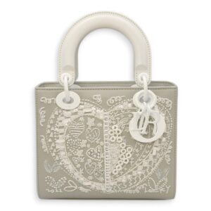 Lady Dior Flap - Lee Kun Yong Edition Small Grey, White Shoulder Bag in Calf, Sequins, Crystals, Beads, White powder coated hardware