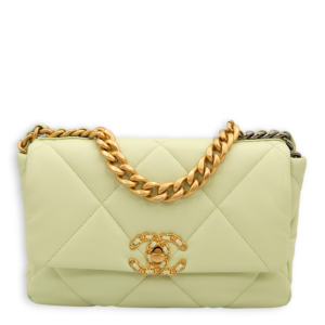 S19 Flap Small Pastel Green Shoulder Bag in Lambskin, 3-Tone hardware