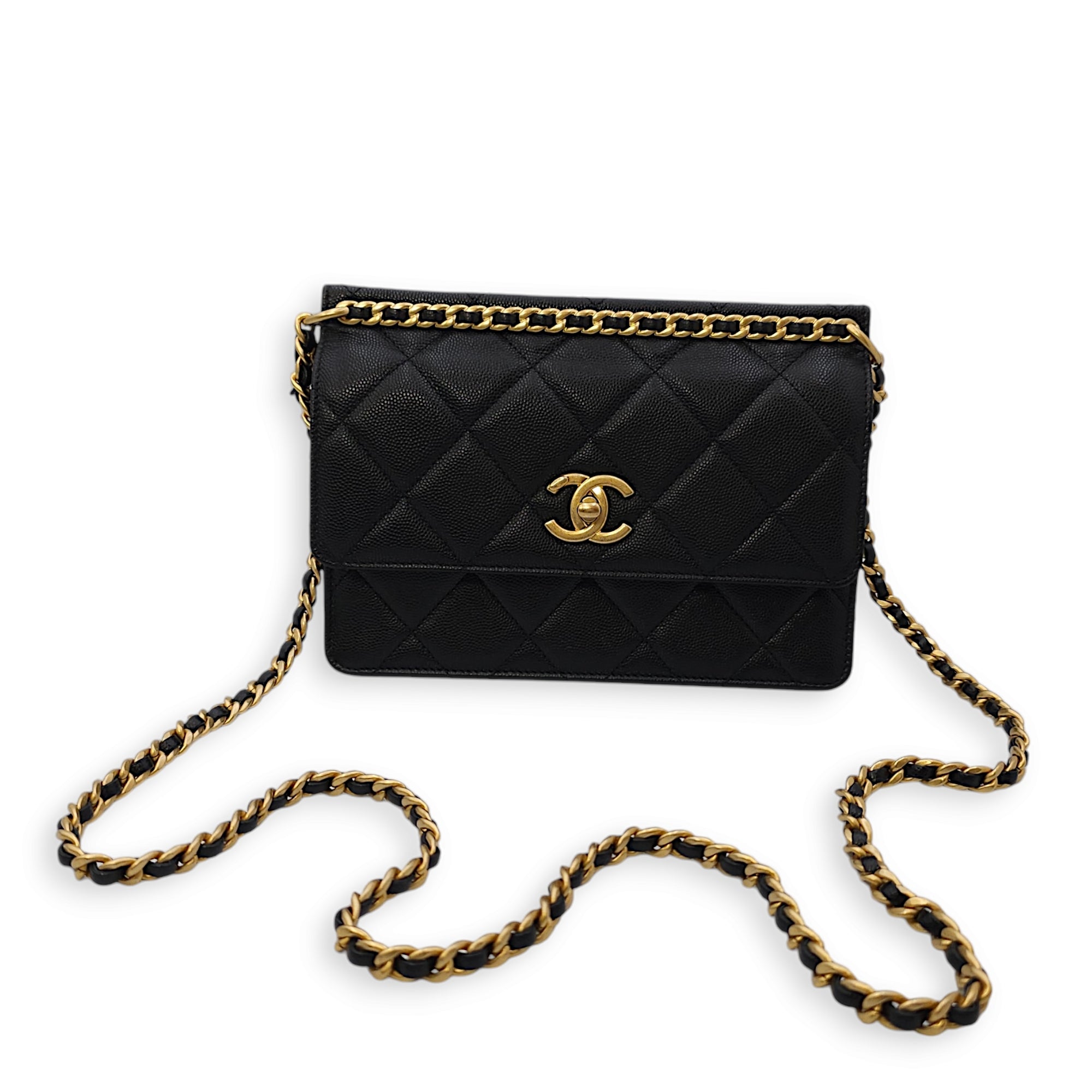 Seasonal Flap with Chain 21x15x7.5cm Black Crossbody Bag in Caviar Leather, Gold hardware - Image 9