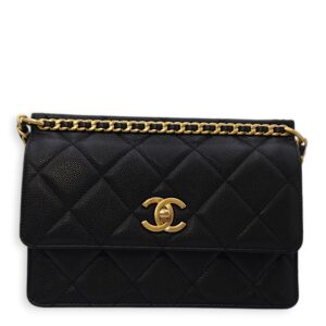 Seasonal Flap with Chain 21x15x7.5cm Black Crossbody Bag in Caviar Leather, Gold hardware