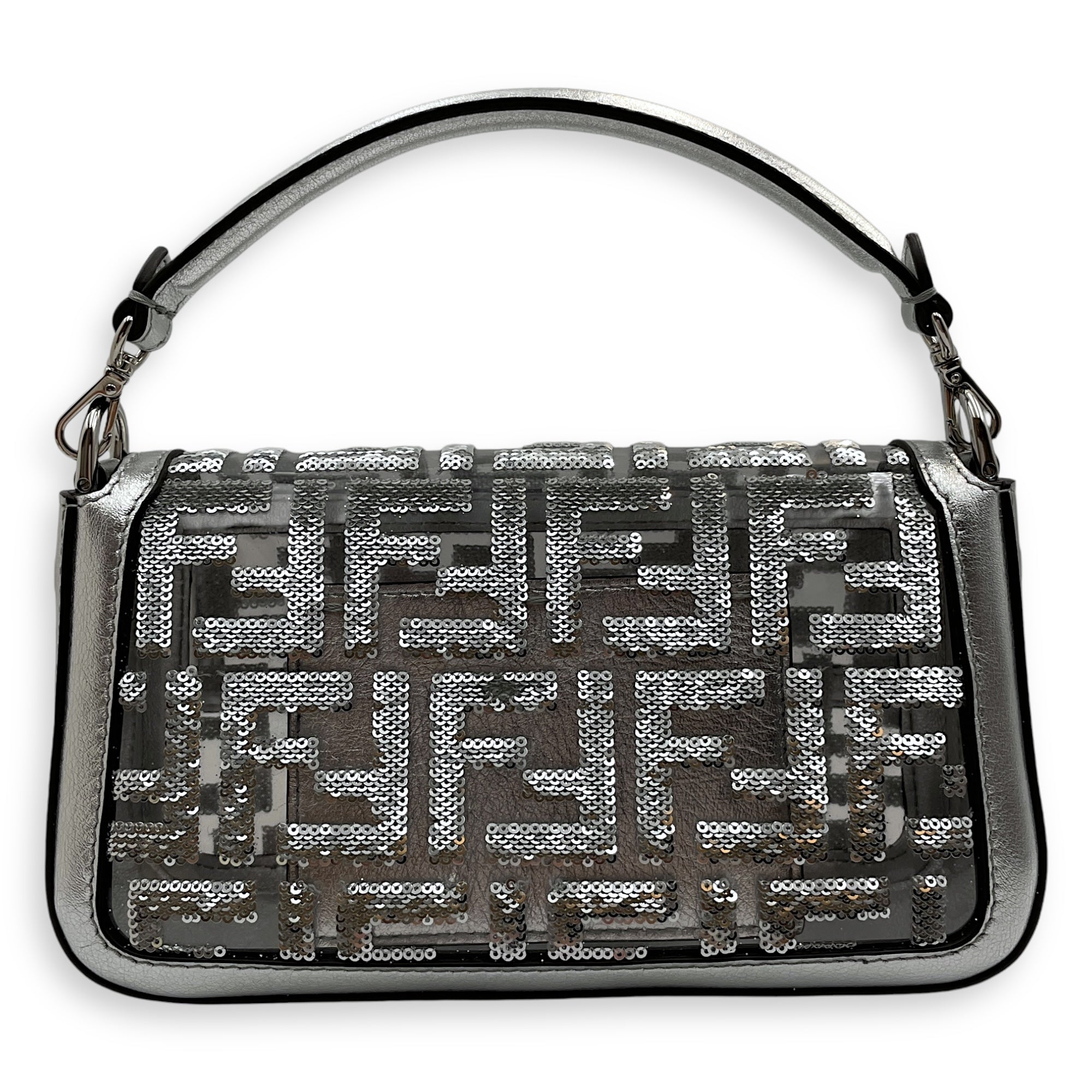 Mini Baguette 19x10x5cm Silver Crossbody Bag in Metallic calf, vinyl, sequins, Silver hardware - Image 2