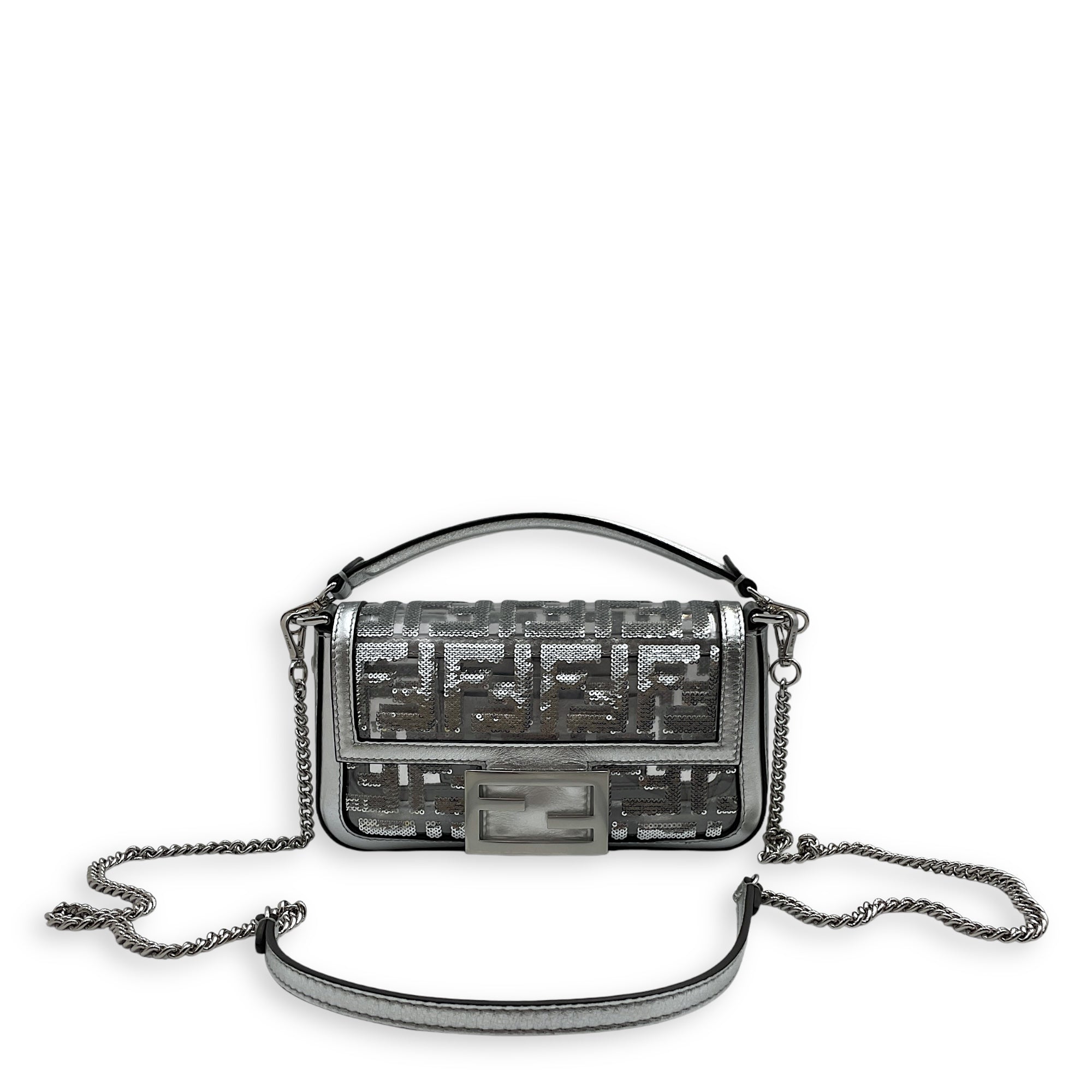 Mini Baguette 19x10x5cm Silver Crossbody Bag in Metallic calf, vinyl, sequins, Silver hardware - Image 3