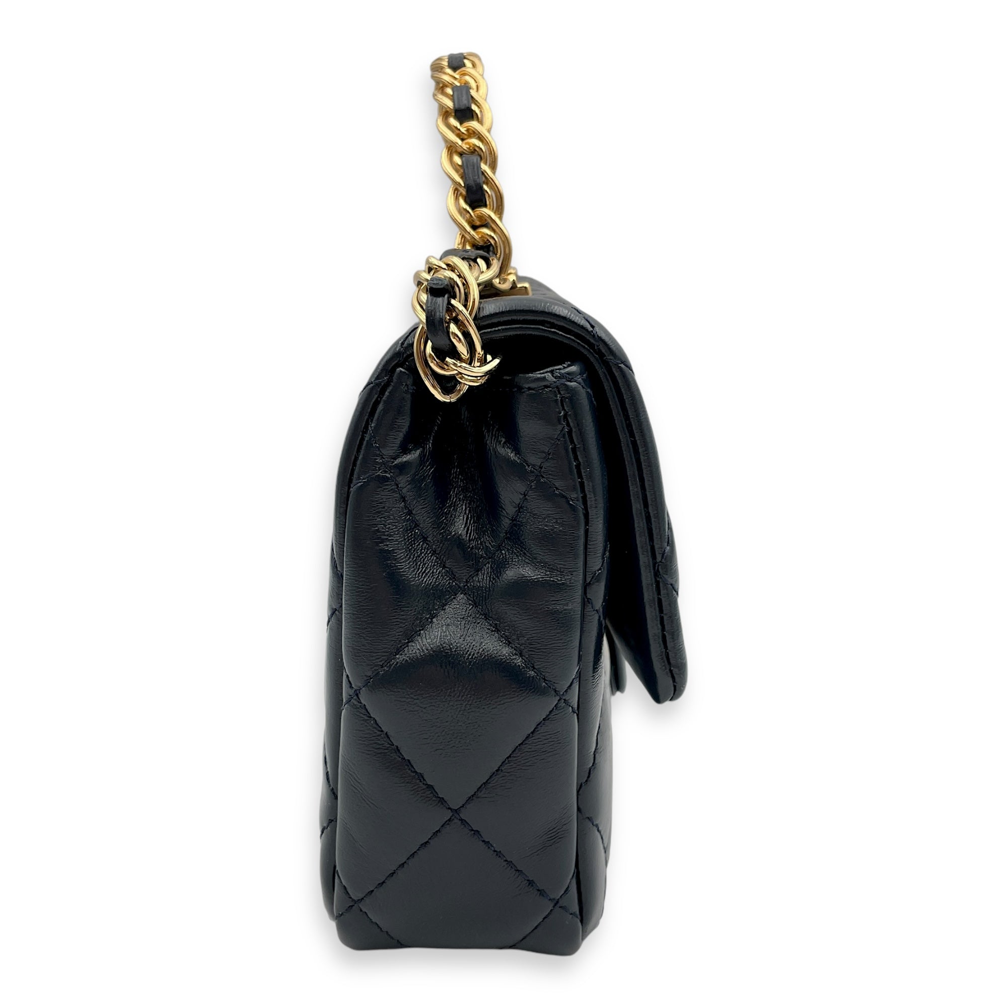 Seasonal Top Handle with double link Chain 20x13x5.5cm Navy Blue Top Handle Bag in Shiny lambskin, Gold hardware - Image 10