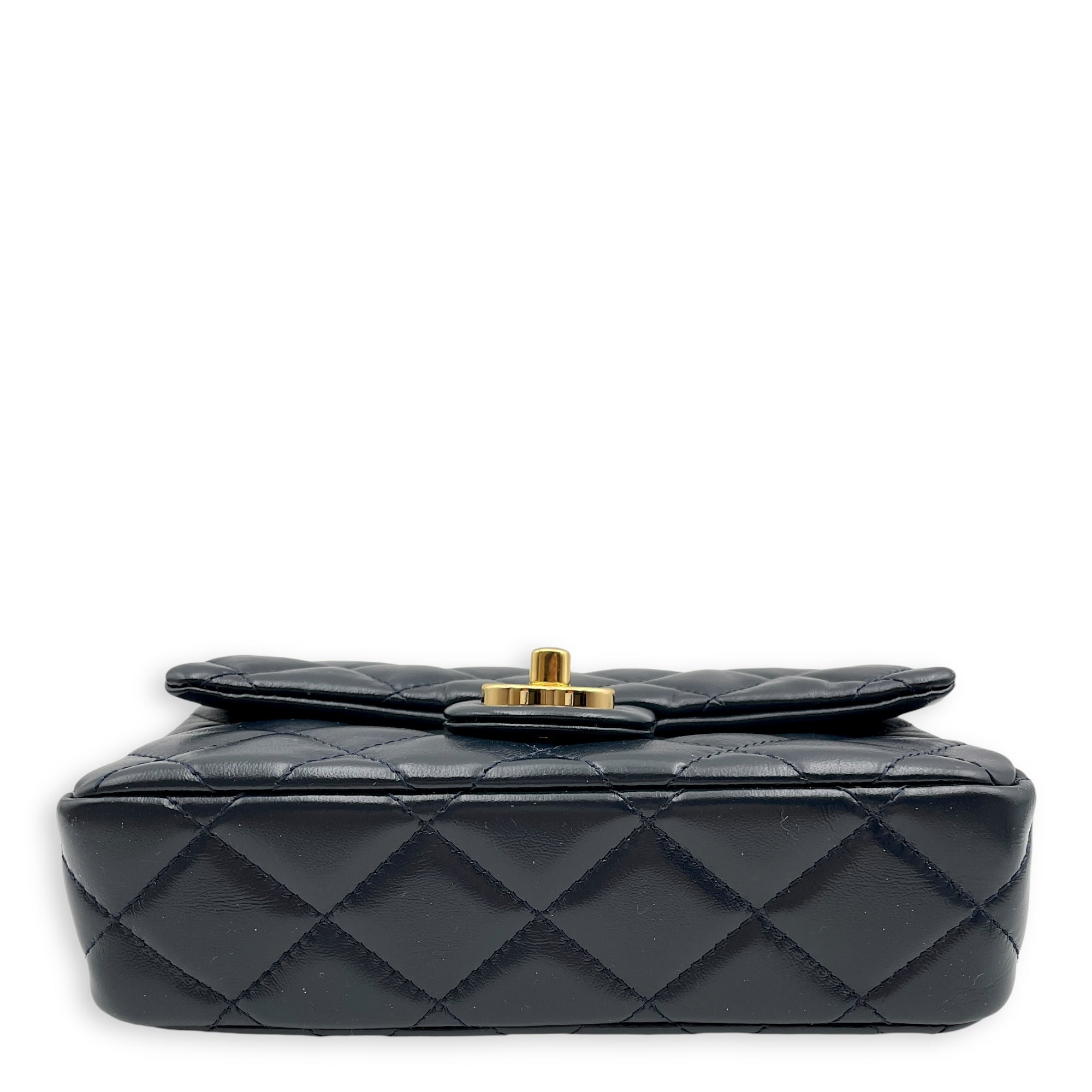 Seasonal Top Handle with double link Chain 20x13x5.5cm Navy Blue Top Handle Bag in Shiny lambskin, Gold hardware - Image 13