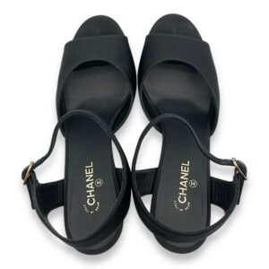 Metal CC Sandal(8.5cm) 37.5C Black Heels in Grosgrains, Gold hardware