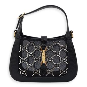 Jackie 1961 Mini 19x13x3cm Black Shoulder Bag in Lizard, mesh with crystals, Gold hardware