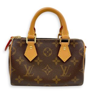 Speedy Nano Brown Crossbody Bag in Coated Canvas, Gold hardware