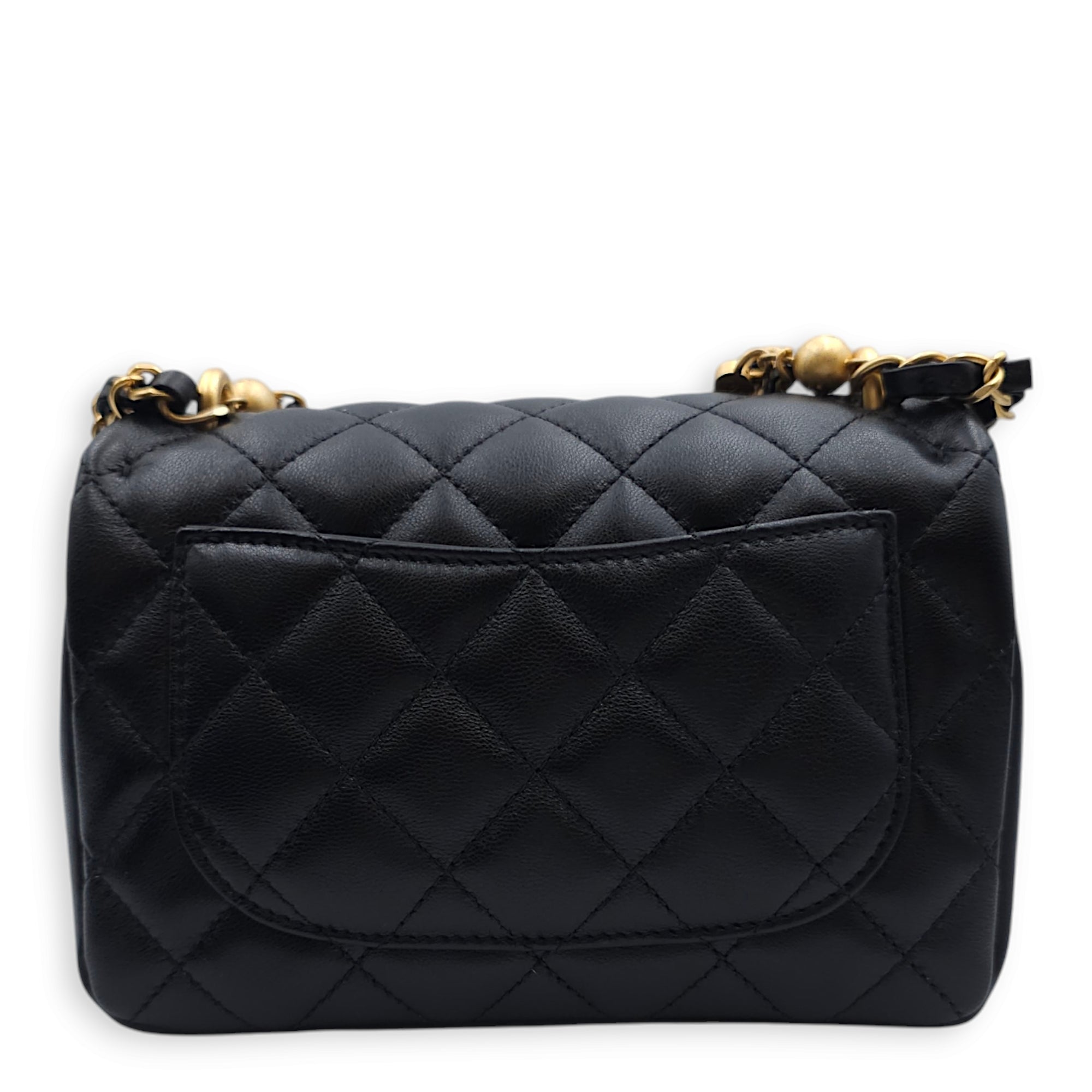 Seasonal Mini Flap with Pearl Chain 17x12x5cm Black Shoulder Bag in Lambskin, Gold hardware - Image 2