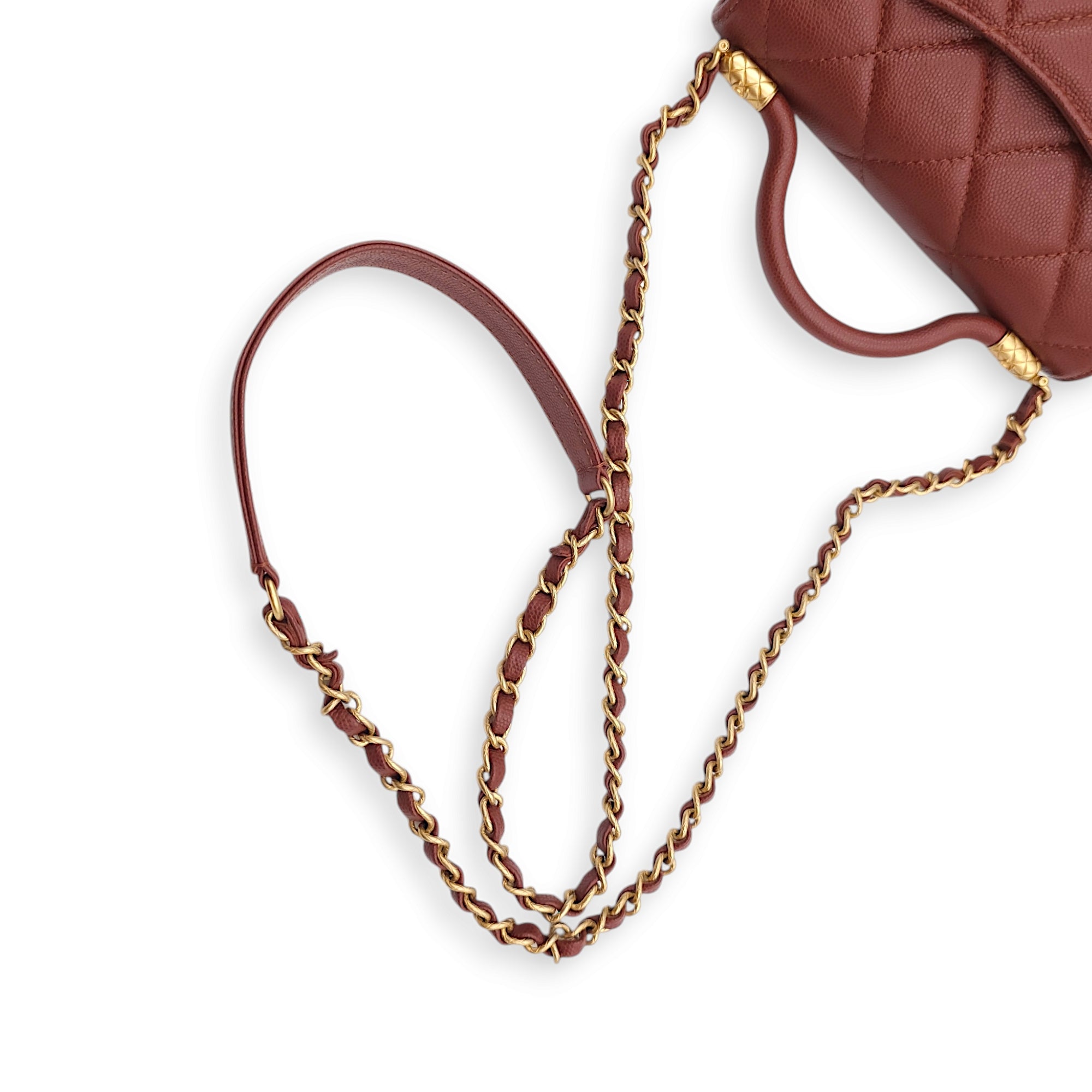 Seasonal Mini Flap with Top Handle 18x13x7cm Brown Crossbody Bag in Caviar Leather, Gold hardware - Image 4