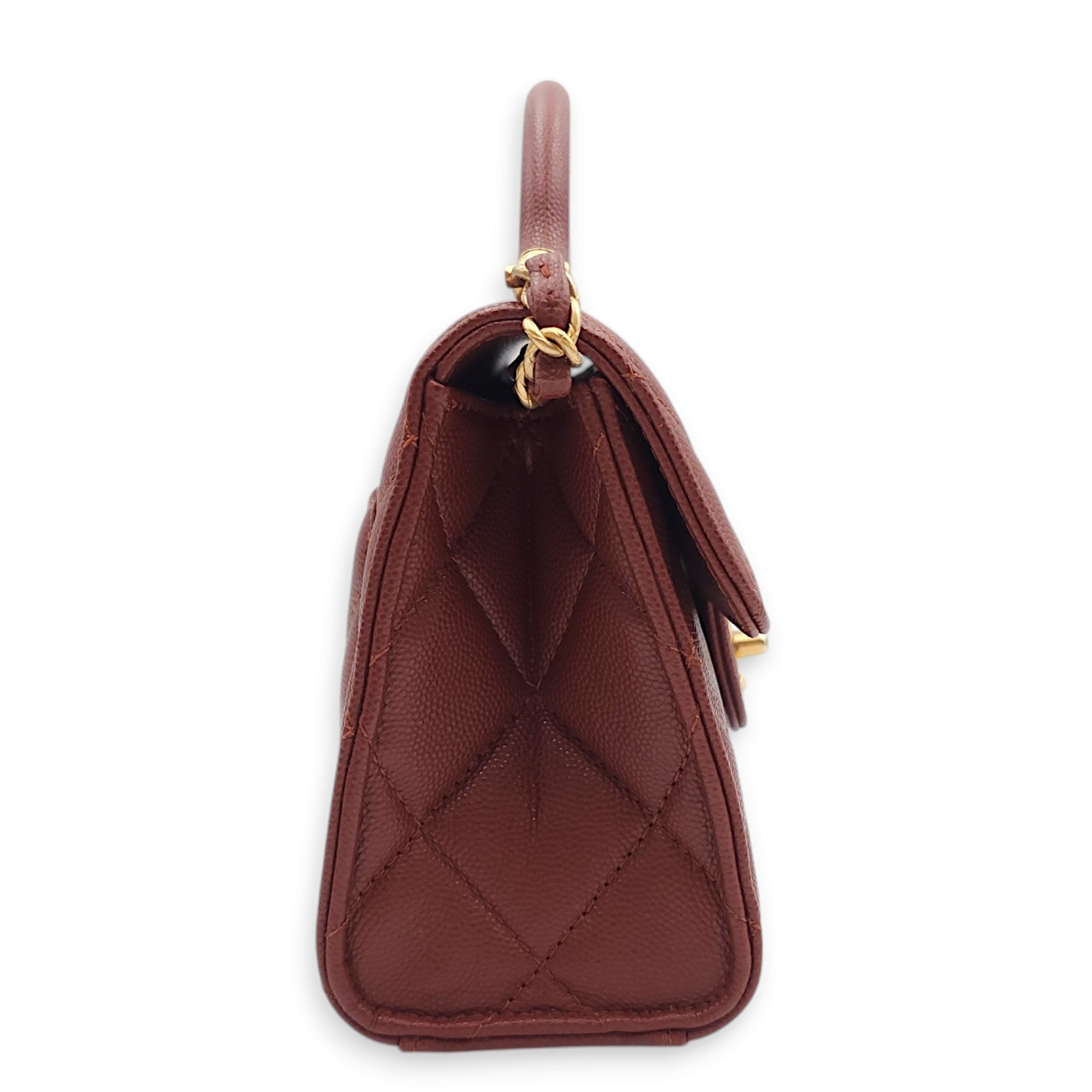 Seasonal Mini Flap with Top Handle 18x13x7cm Brown Crossbody Bag in Caviar Leather, Gold hardware - Image 8