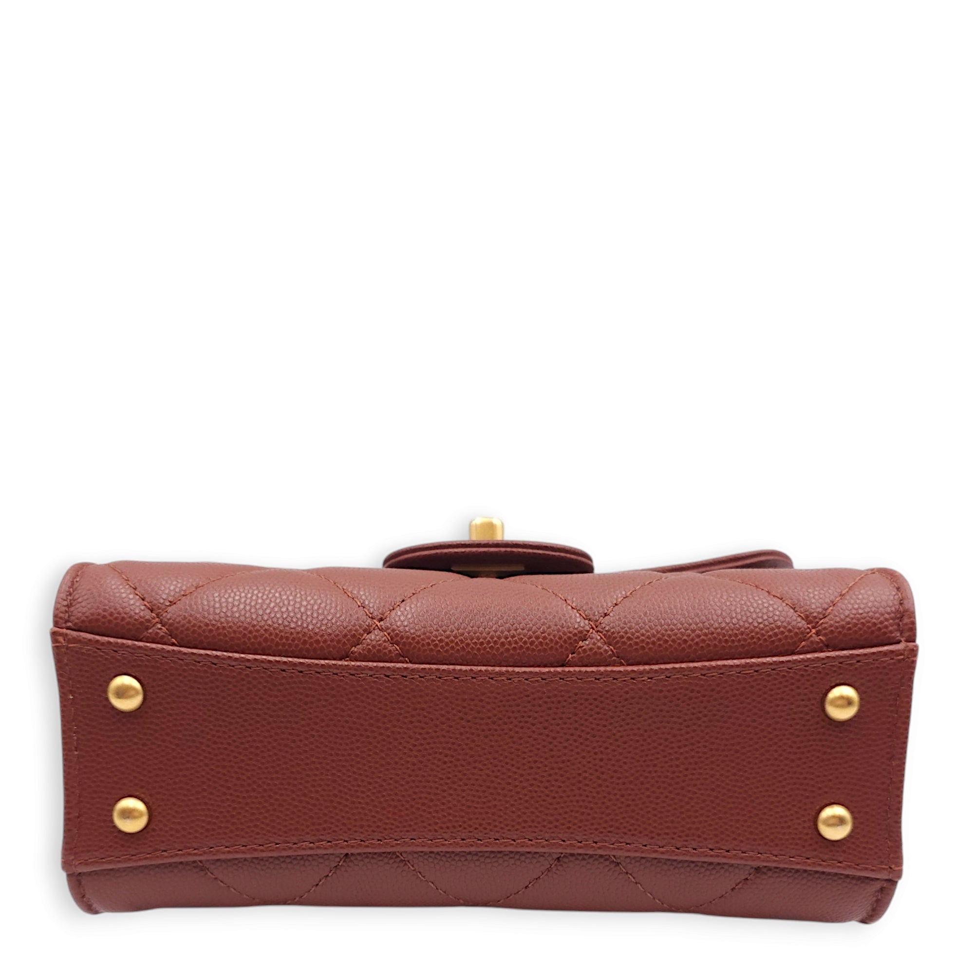 Seasonal Mini Flap with Top Handle 18x13x7cm Brown Crossbody Bag in Caviar Leather, Gold hardware - Image 9