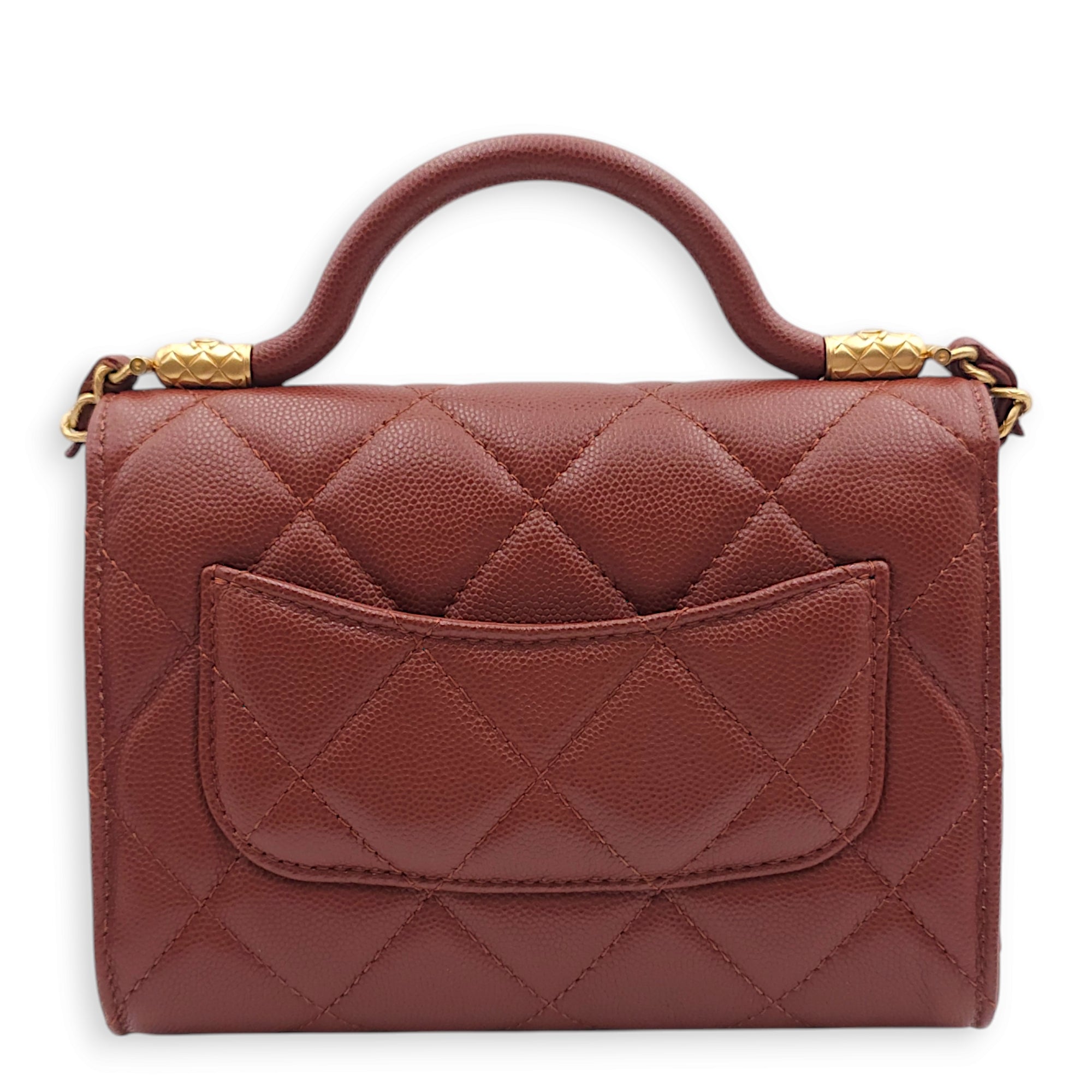 Seasonal Mini Flap with Top Handle 18x13x7cm Brown Crossbody Bag in Caviar Leather, Gold hardware - Image 6