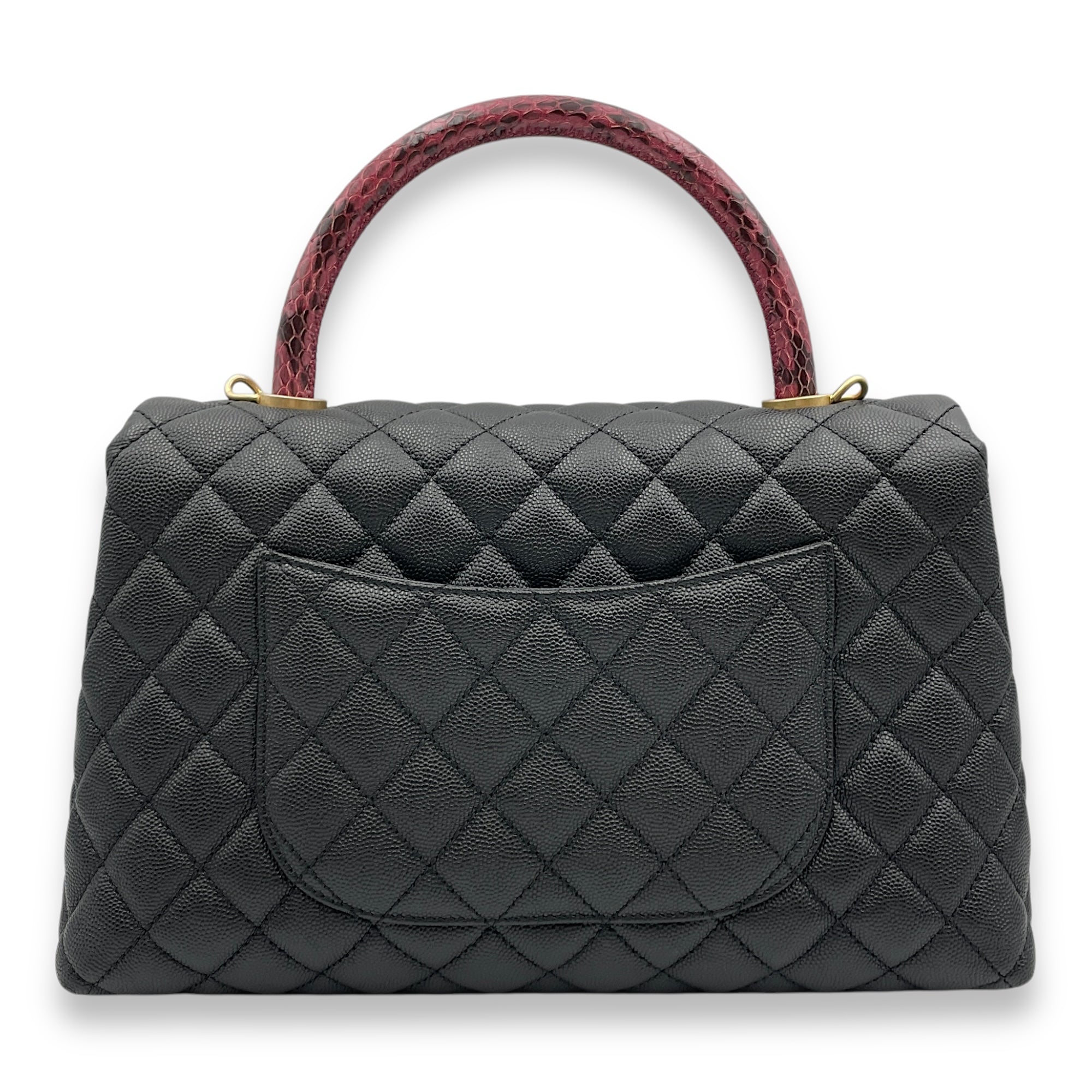 Quilted CoCo Handle (28cm) Medium Black Shoulder Bag in Caviar, elaphe handle, Gold hardware - Image 2