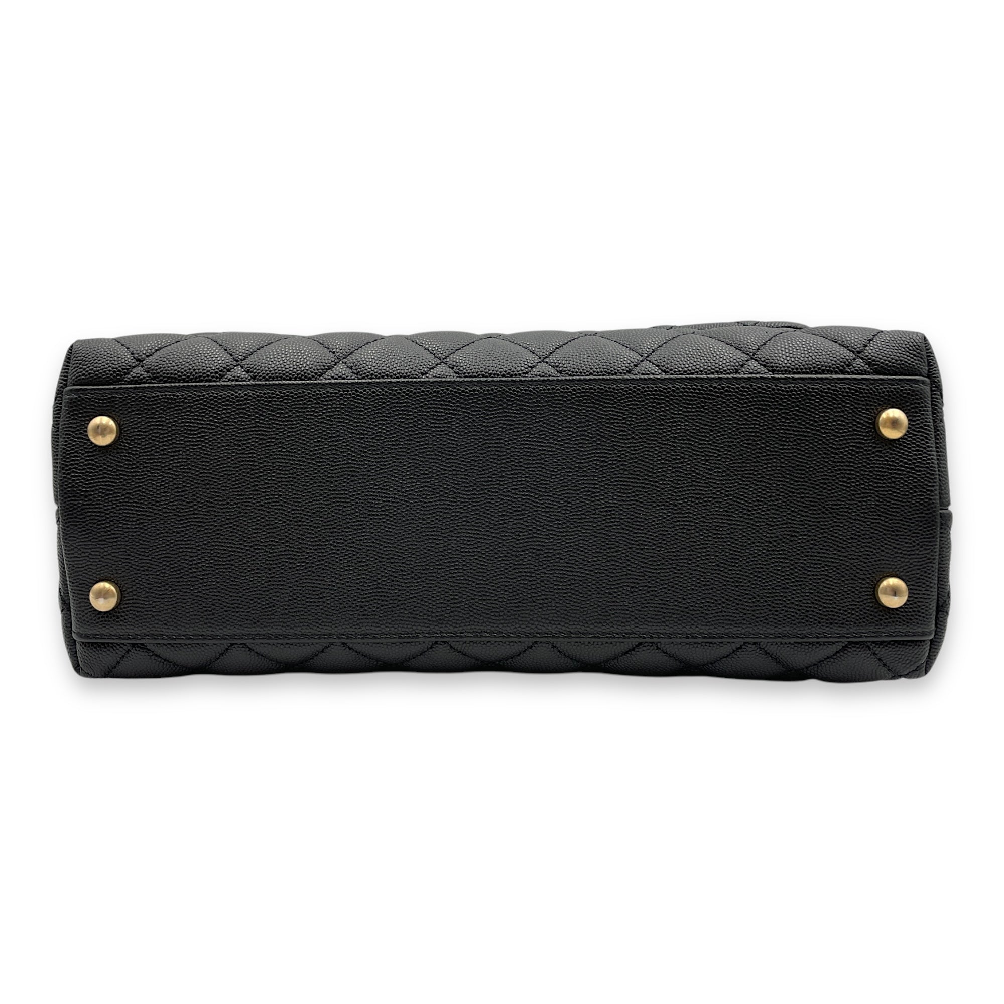 Quilted CoCo Handle (28cm) Medium Black Shoulder Bag in Caviar, elaphe handle, Gold hardware - Image 5