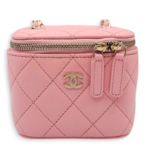 Quilted Mini Vanity Pink Vanity Bag in Caviar Leather, Gold hardware