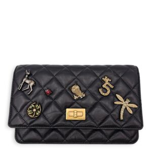 Lucky Symbols Reissue Wallet On Chain Others Black Crossbody Bag in Distressed Leather, 2-Tone hardware