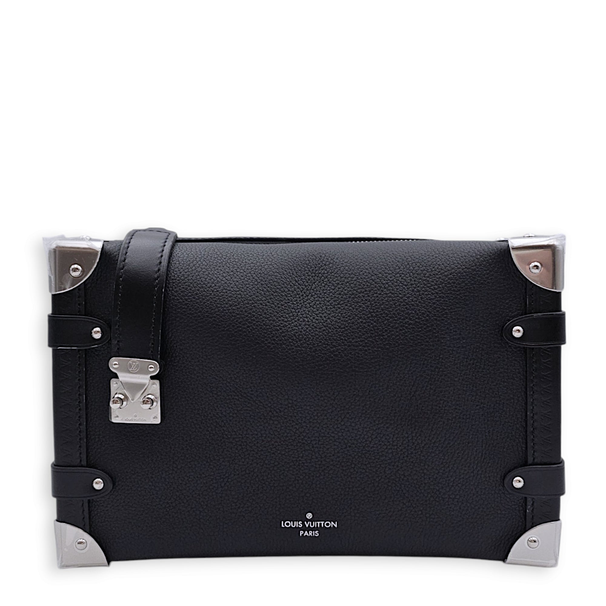 Side Trunk MM 23.5x16x8.5cm Black Crossbody Bag in Calfskin, Silver hardware