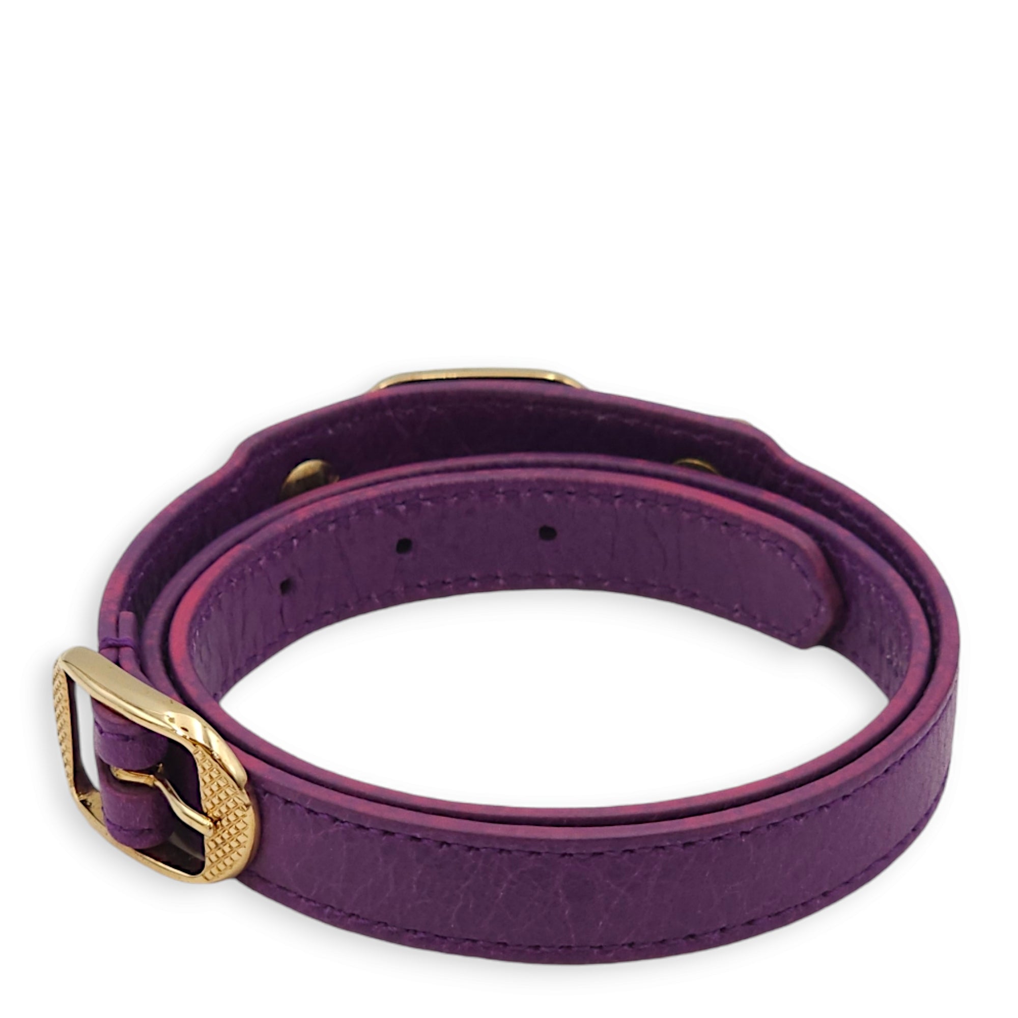 Giant Studs Triple / Double Tour Purple Bracelet in Agneau, Gold hardware - Image 2