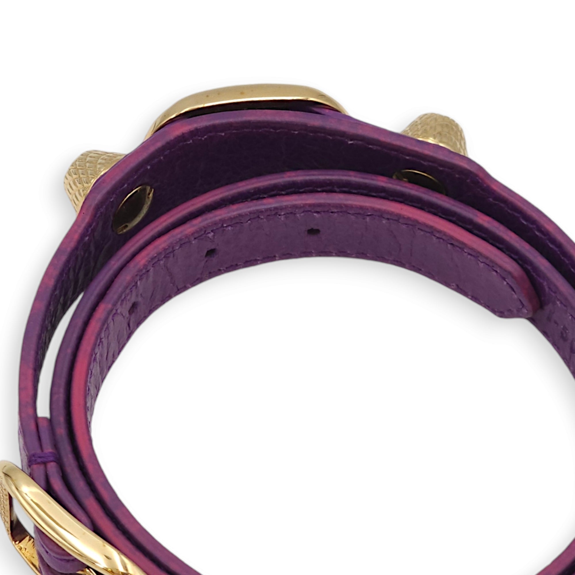 Giant Studs Triple / Double Tour Purple Bracelet in Agneau, Gold hardware - Image 3