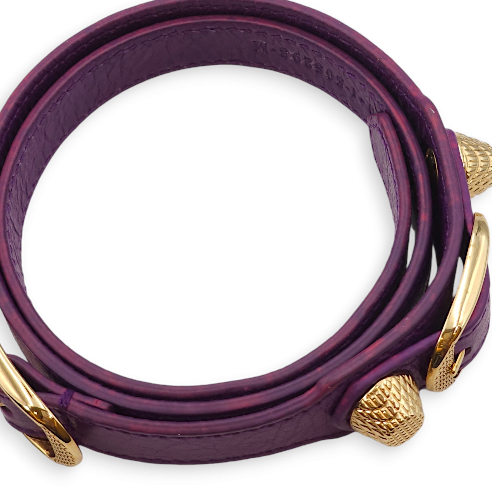 Giant Studs Triple / Double Tour Purple Bracelet in Agneau, Gold hardware - Image 4