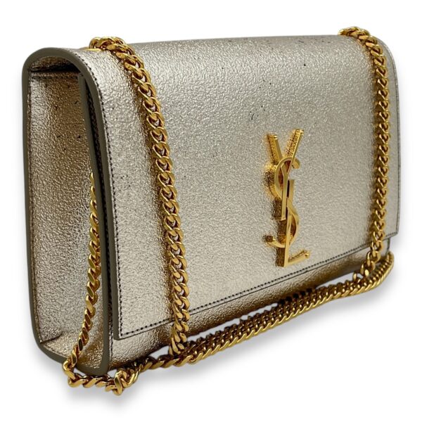 Kate Medium Silver Crossbody Bag in Calfskin, Gold hardware - Image 3