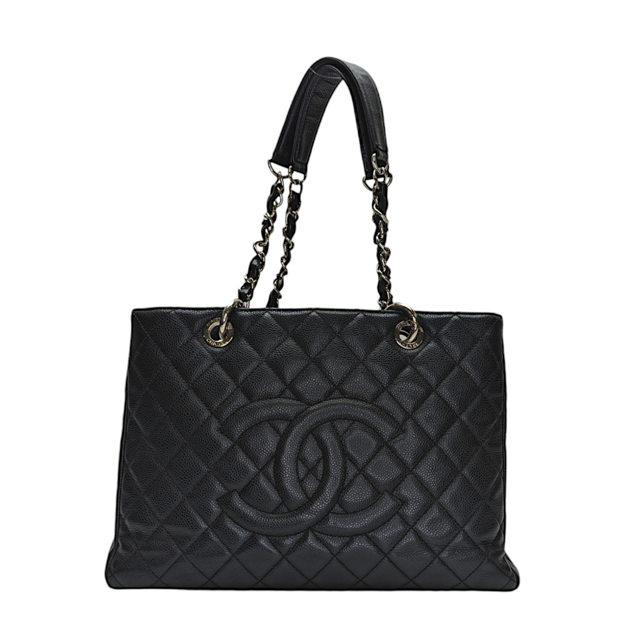 GST Black Shoulder Bag in Caviar Leather, Silver hardware