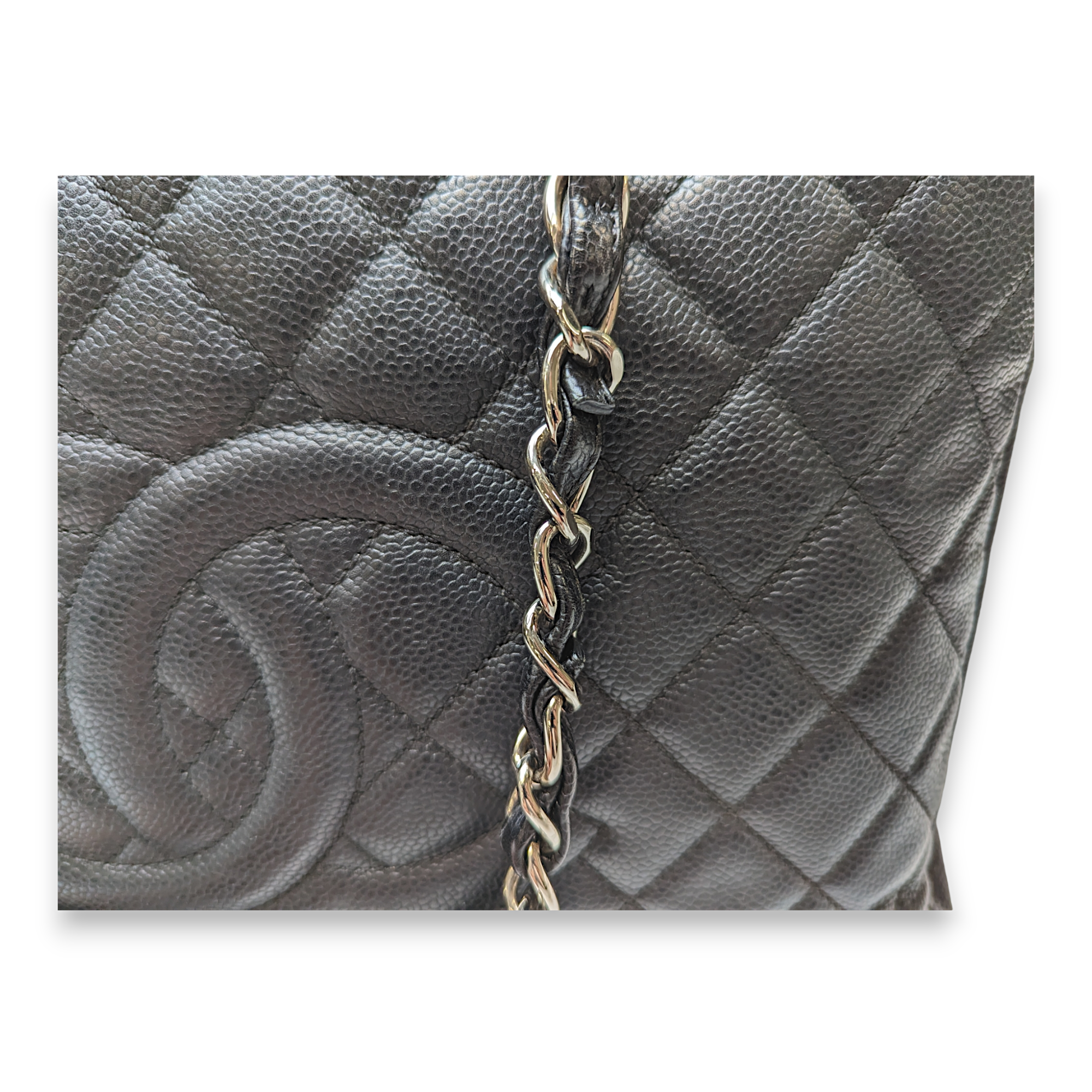 GST Black Shoulder Bag in Caviar Leather, Silver hardware - Image 8