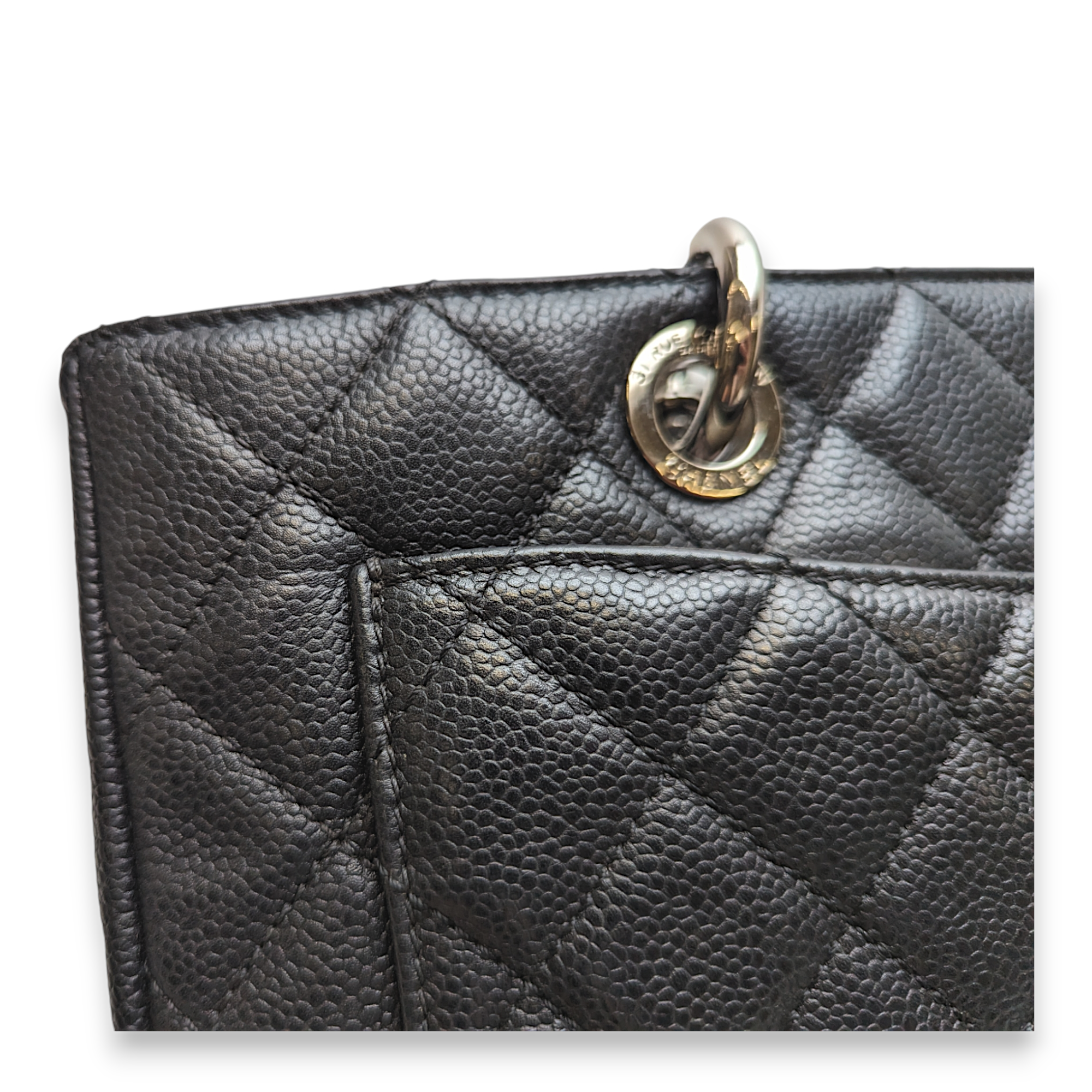 GST Black Shoulder Bag in Caviar Leather, Silver hardware - Image 9