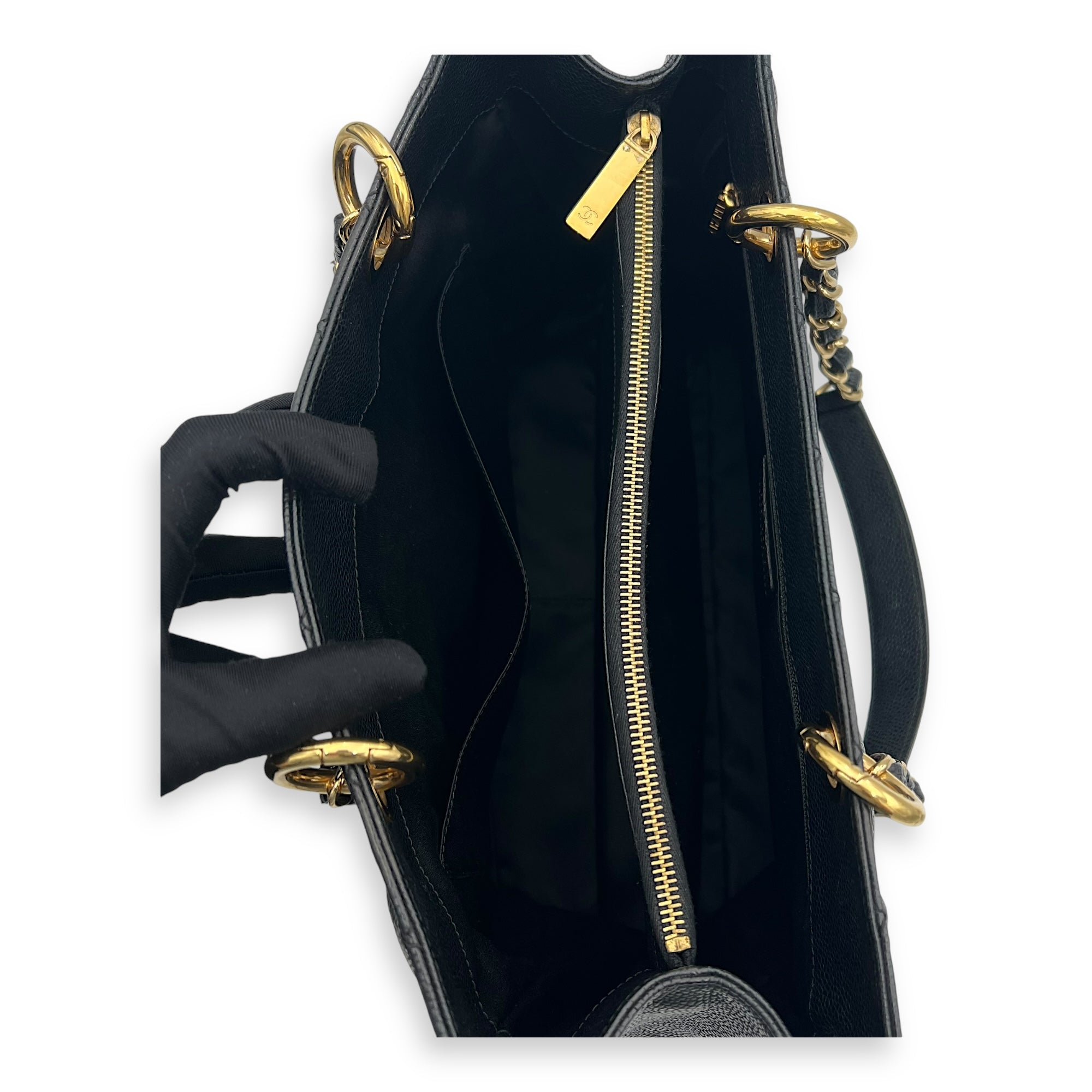 GST Black Tote Bag in Caviar Leather, Gold hardware - Image 6
